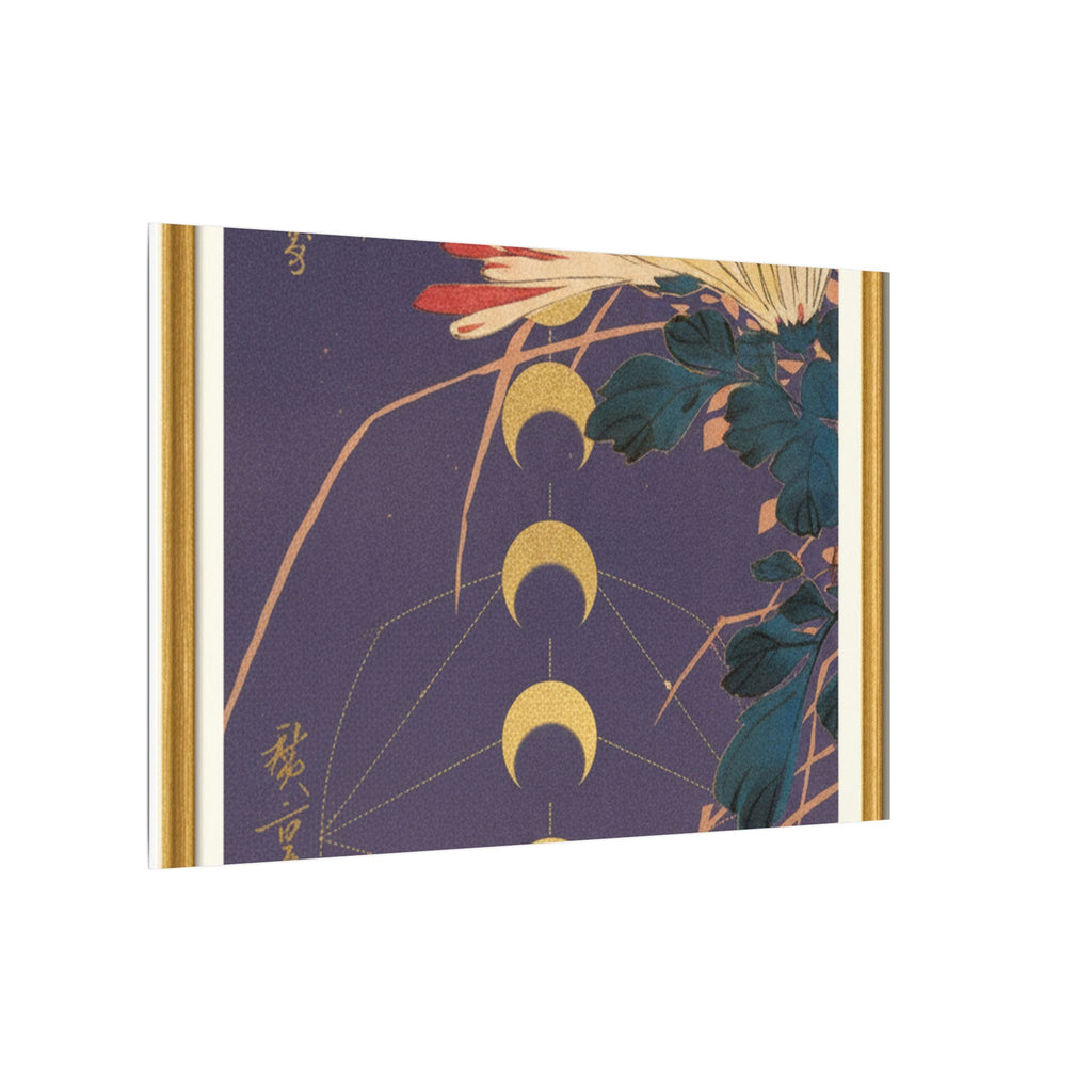 Chrysanthemum and Gold Moon Phases Woodblock Matte Canvas