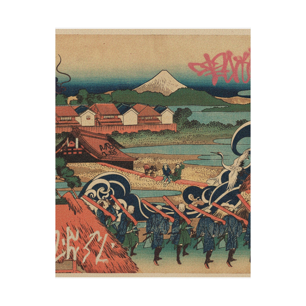 Japanese Street — Fuji Seen In The Distance From Senju Pleasure Quarter (Senju Kagai Yori Chōbō No — Matte Poster