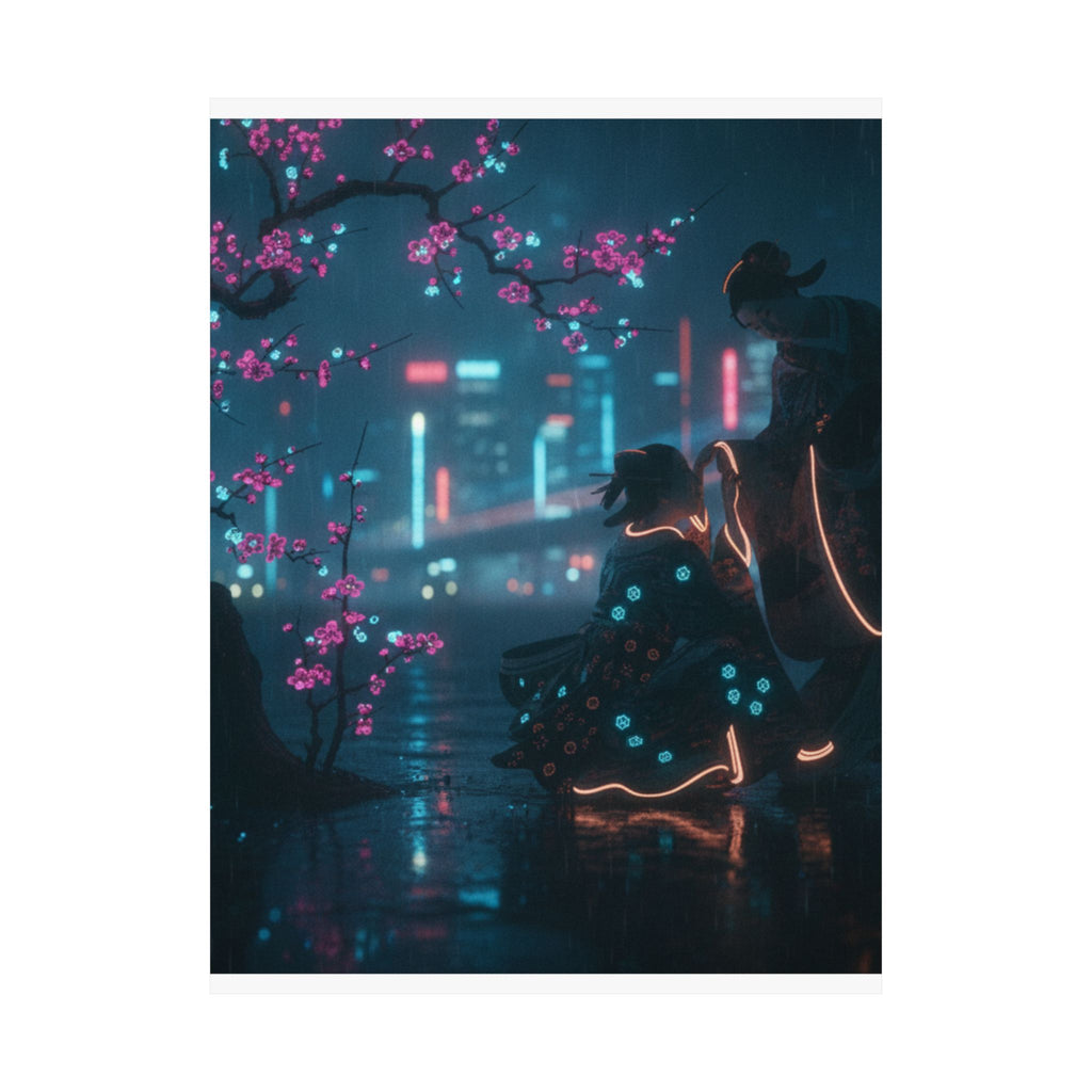 Neon Noir — Two Girls Under Plum Tree — Matte Poster