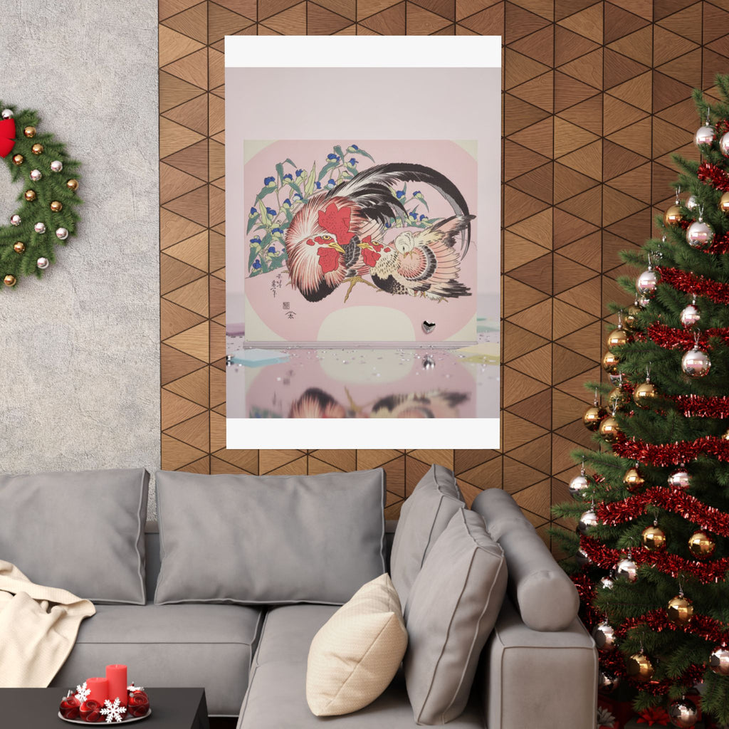 Product Marketing — Rooster, Hen And Chicken With Spiderwort — Matte Poster