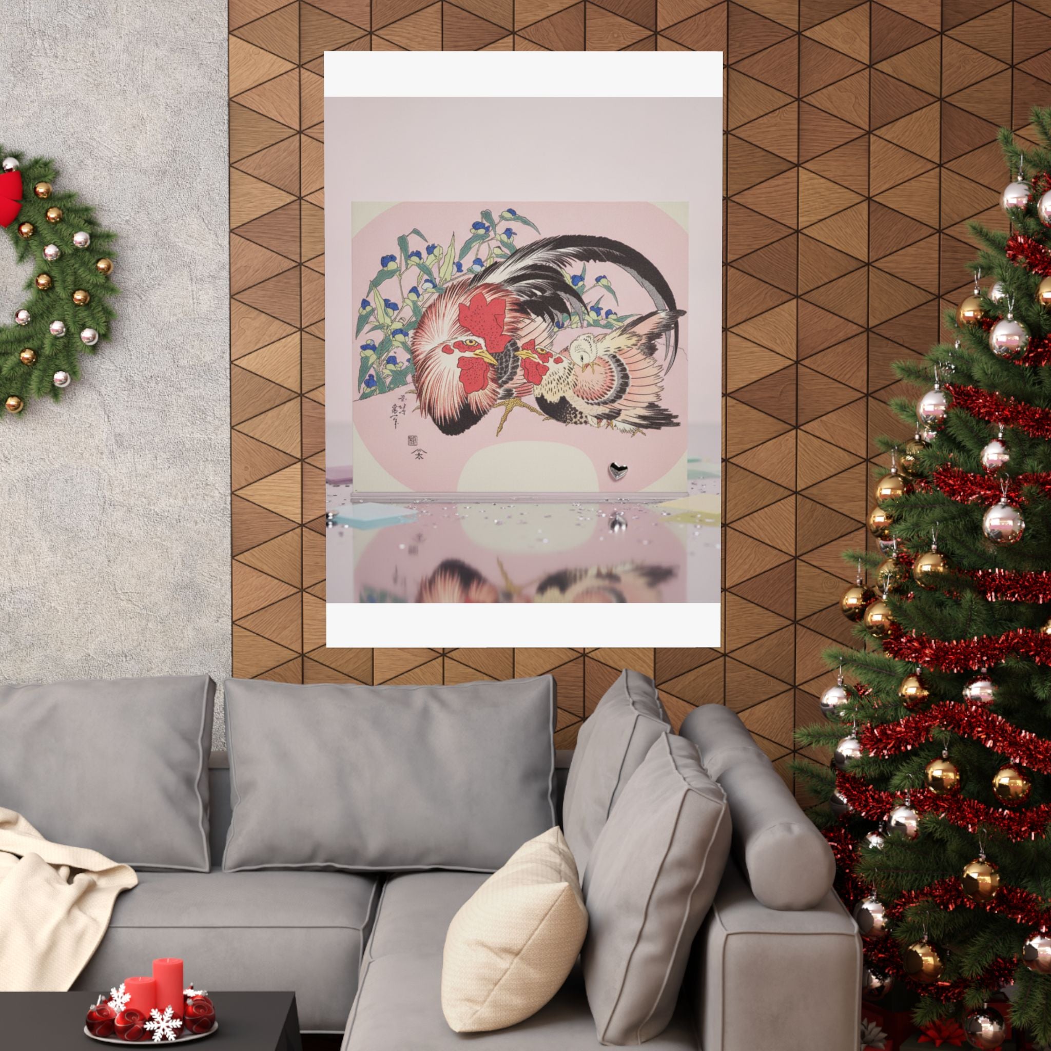 Product Marketing — Rooster, Hen And Chicken With Spiderwort — Matte Poster