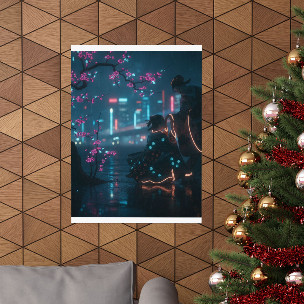 Neon Noir — Two Girls Under Plum Tree — Matte Poster
