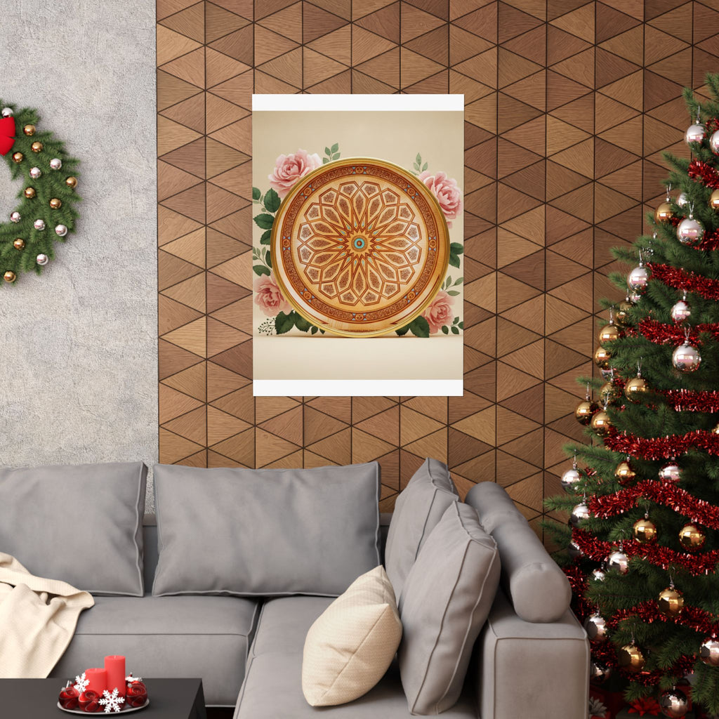 Gilded Moroccan Medallion and Pink Roses Art Poster