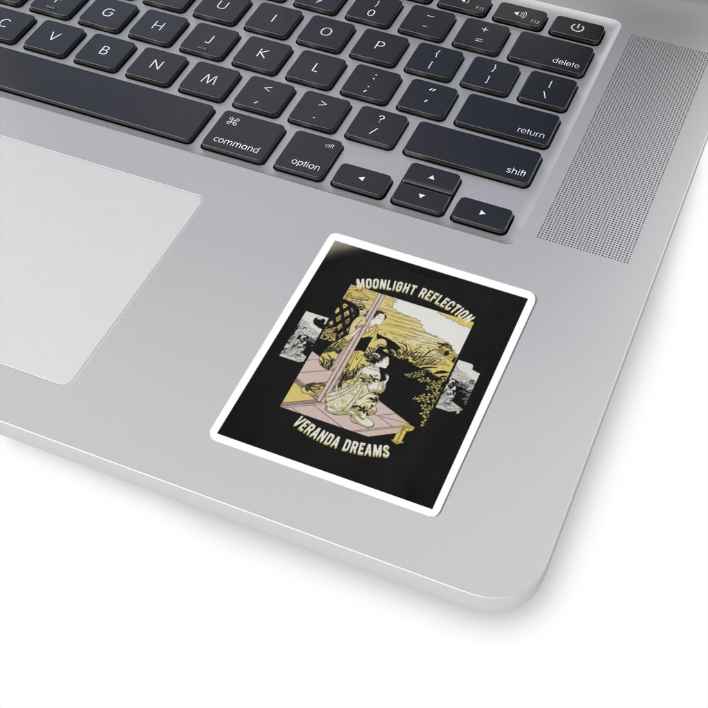 Streetwear Collage — Two Girls On A Veranda Beside A Stream With The Moon — Kiss-Cut Sticker