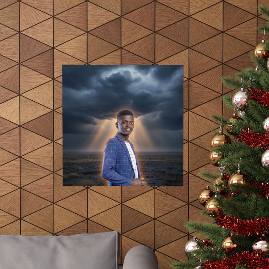 Smiling Man Blue Check Blazer Storm Sunrays Matte Poster