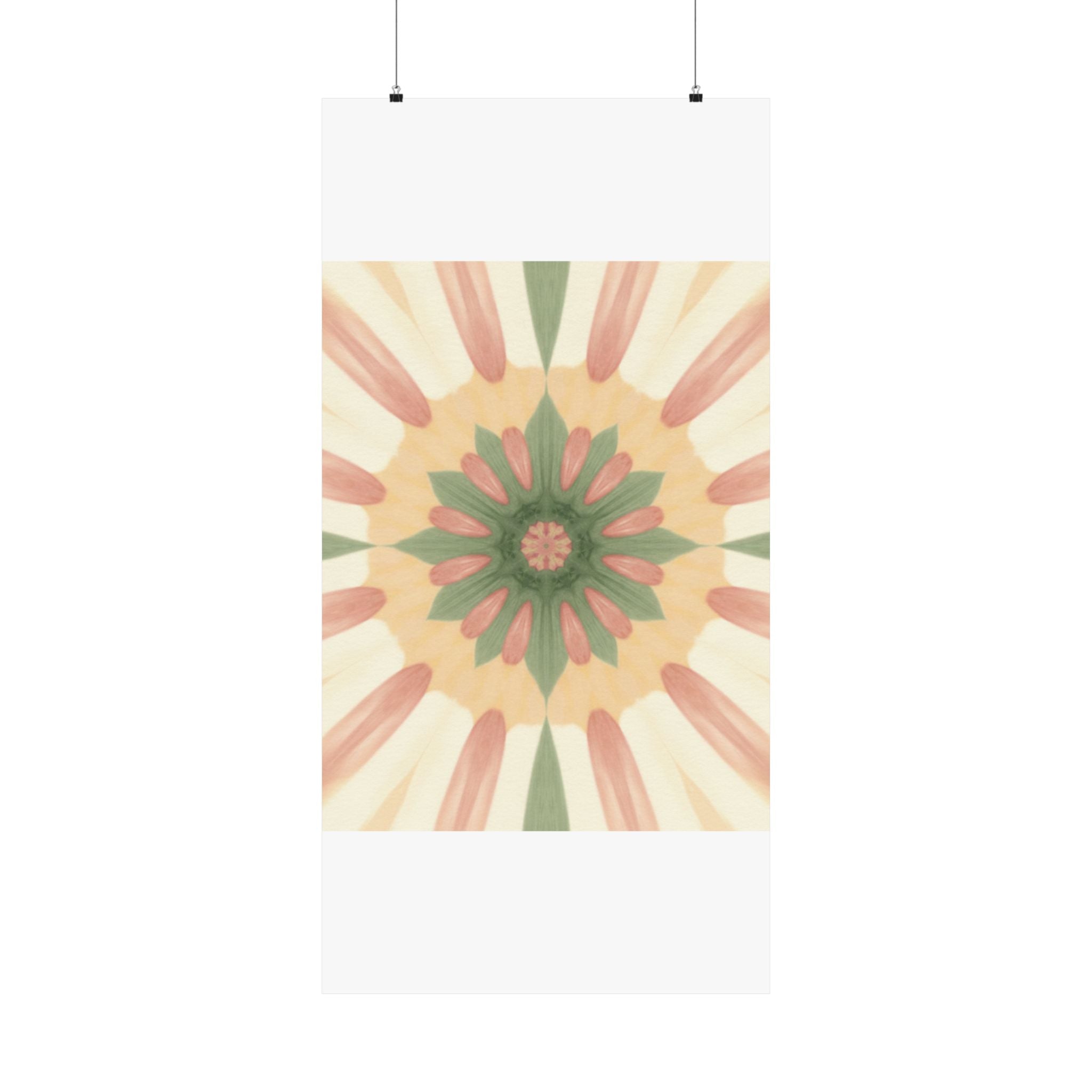 Peach and Sage Floral Kaleidoscope Mandala Poster
