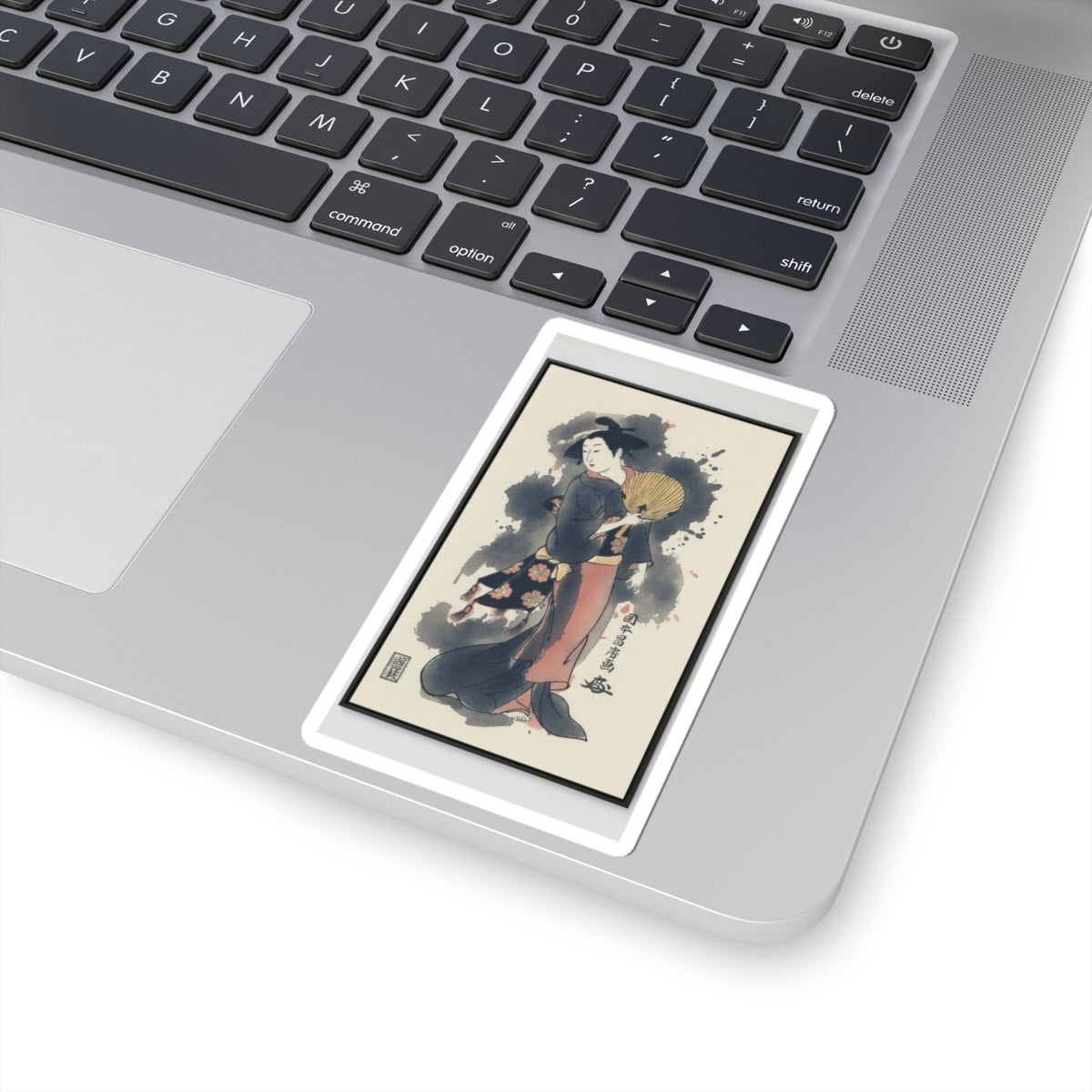 Watercolor — Girl With Fan — Kiss-Cut Sticker