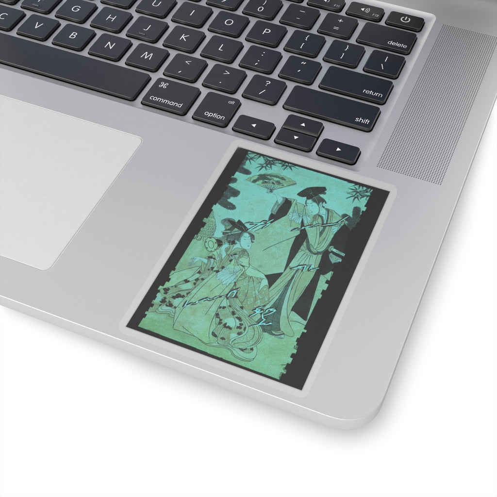 Glitch Culture — Young Lady With Drum And Man With Fan Saluting Her — Kiss-Cut Sticker