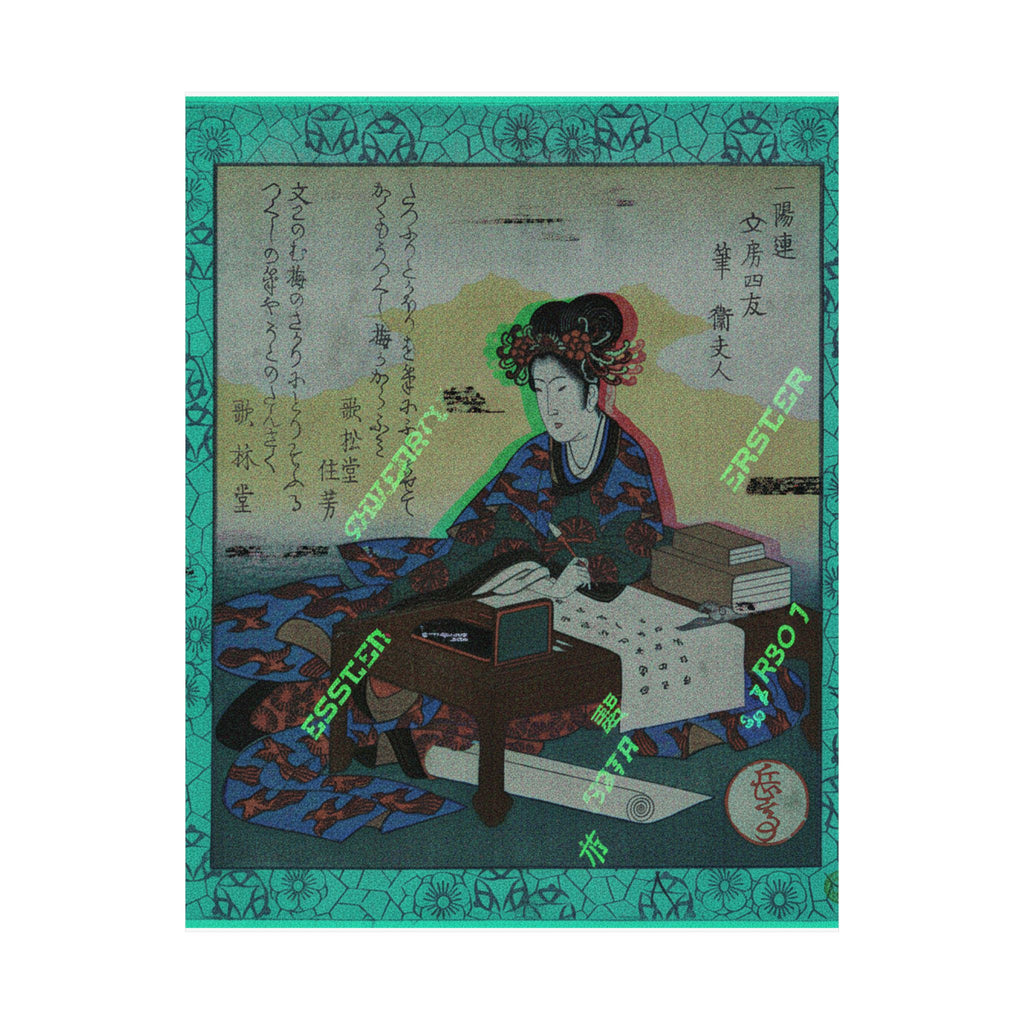 Glitch Culture — Chinese Lady Seated At A Table, Composing An Ode — Matte Poster