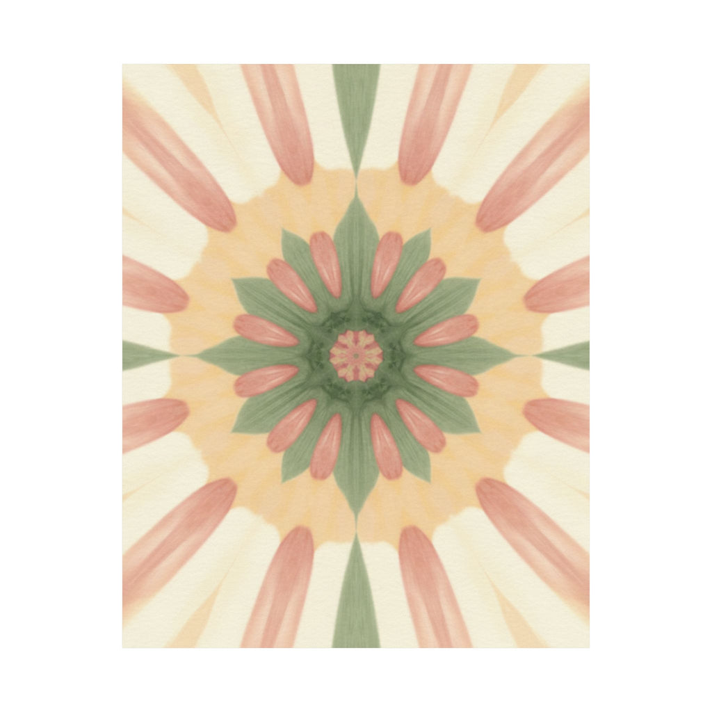 Peach and Sage Floral Kaleidoscope Mandala Poster