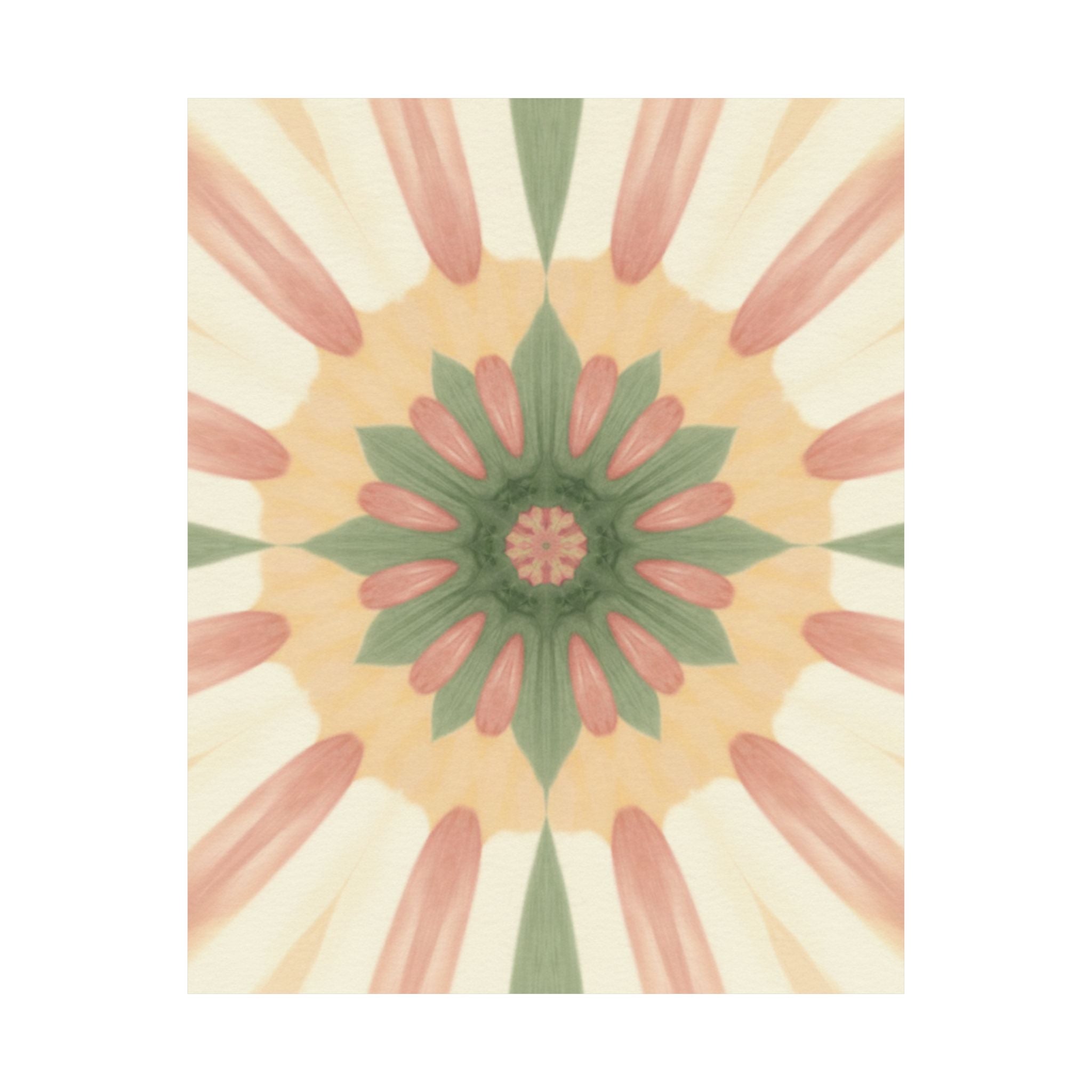 Peach and Sage Floral Kaleidoscope Mandala Poster