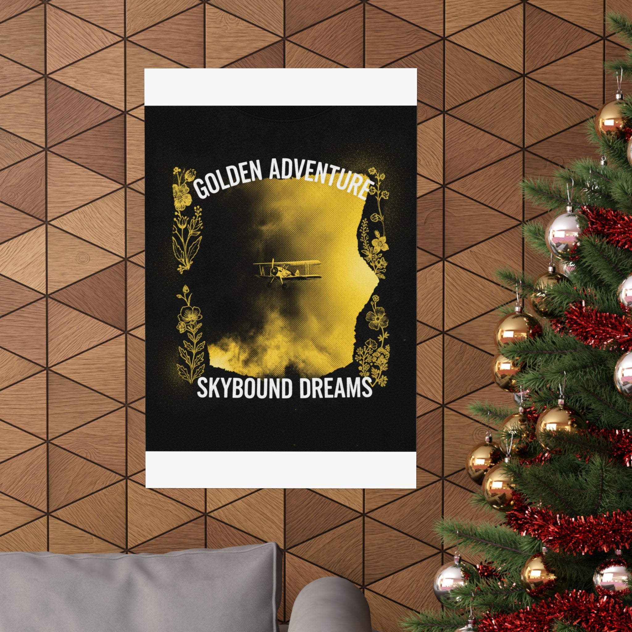 Golden Adventure Skybound Dreams Biplane Art Poster