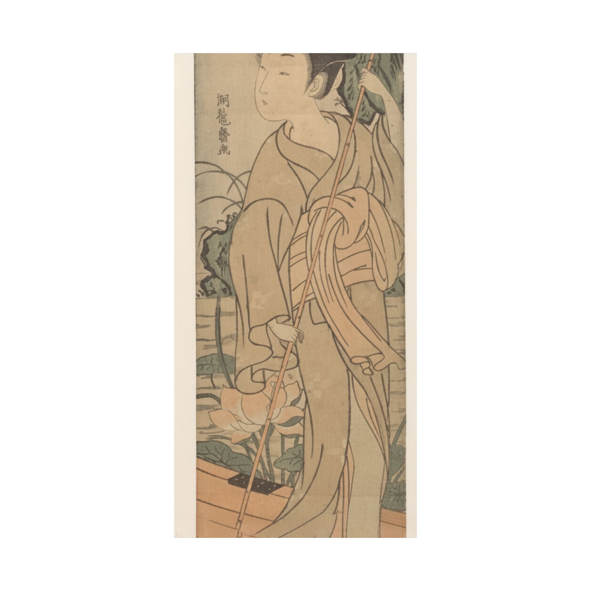 Ecommerce Main — Young Woman Poling Herself In A Boat Among Pond Lilies — Matte Poster