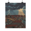 Dramatic Storm — Landscape; Showing Water Festival With Lanterns — Matte Poster