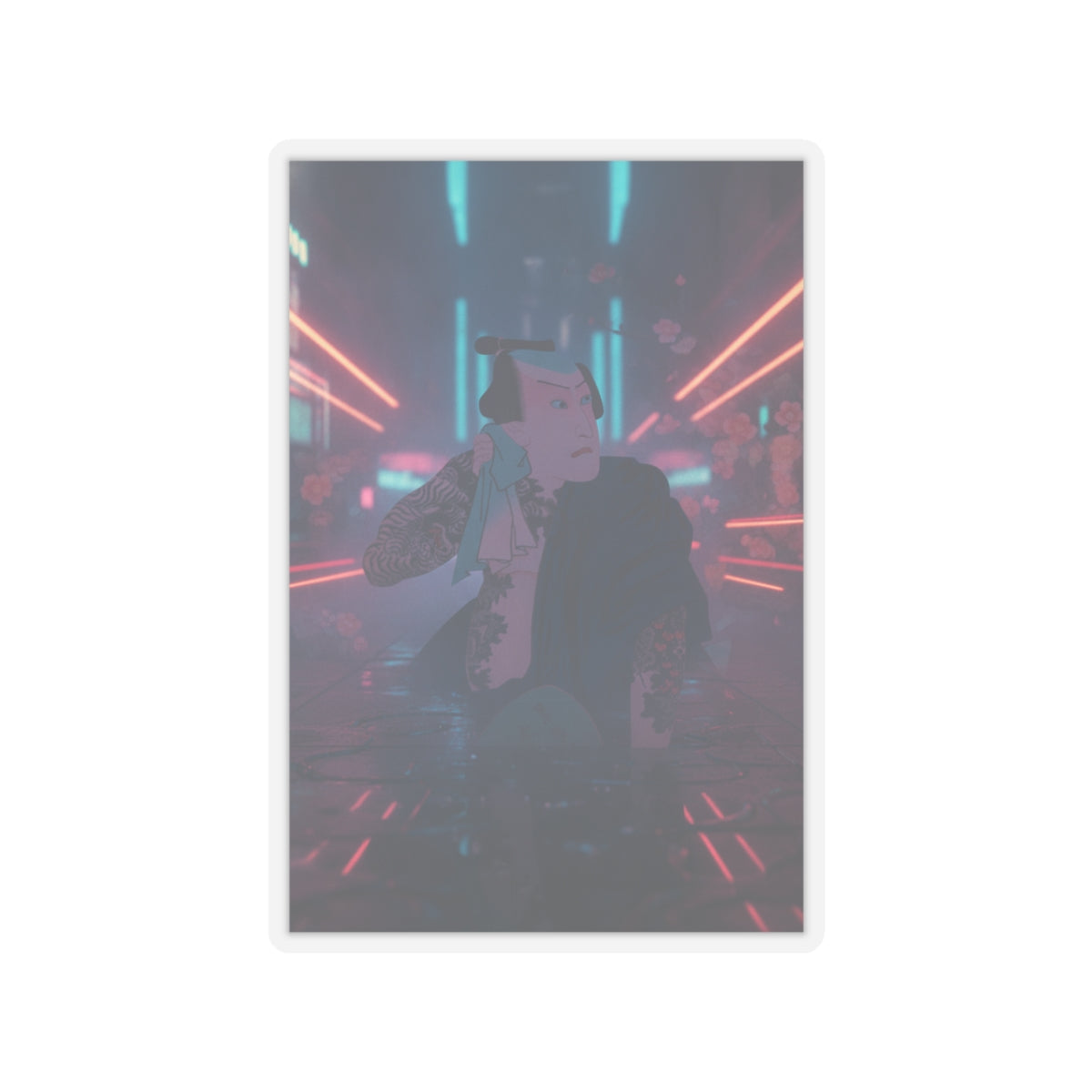 Neon Noir — The Actor Kawarazaki Gonjūrō I As Ude No Kisaburō, Likened To Wu Song The Asceti — Kiss-Cut Sticker