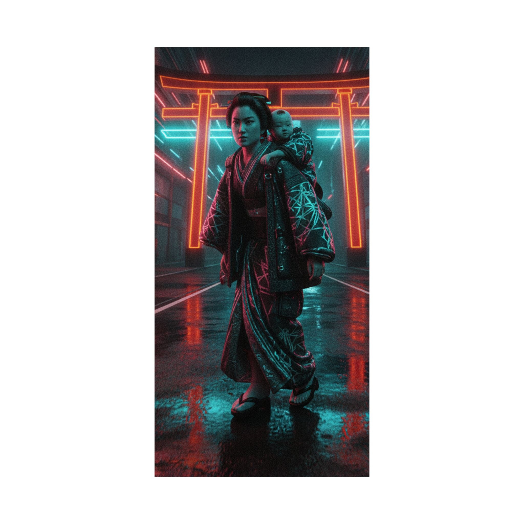 Fast Furious — A Woman Carrying A Child On Her Back Near The Entrance To A Temple — Matte Poster