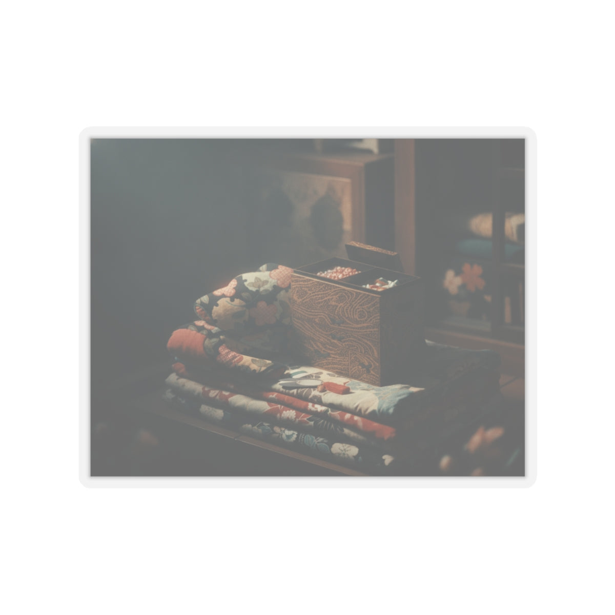 Cinematic — Lady'S Work-Box And Bed Clothing — Kiss-Cut Sticker