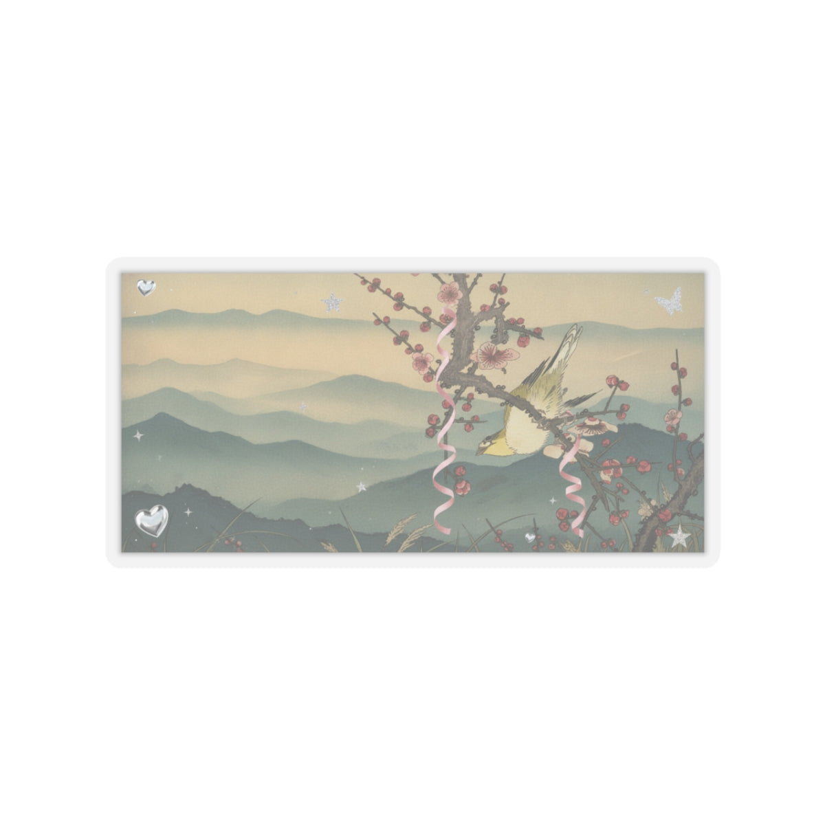 Scenic Nature — Bush Warbler On A Plum Branch (Ume Ni Uguisu) — Kiss-Cut Sticker