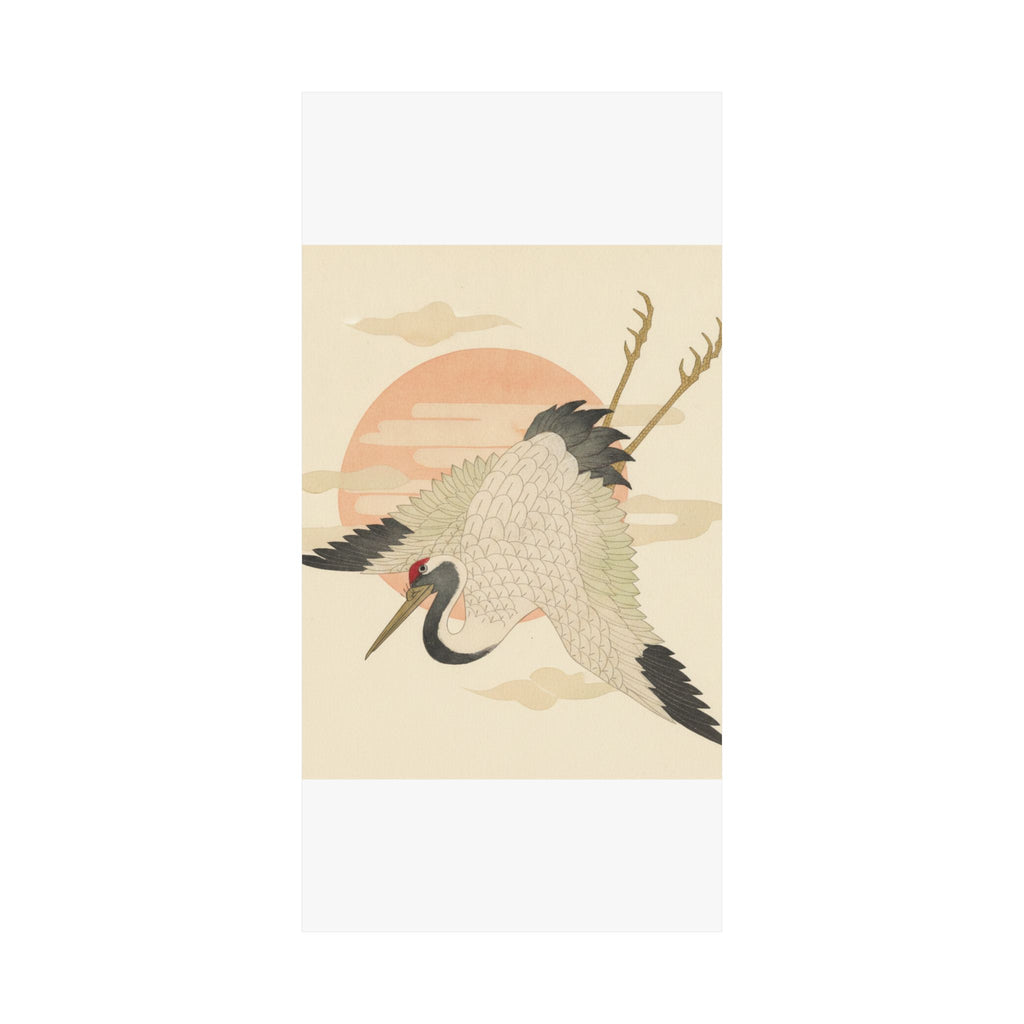 Botanical — White Crane Flying Across The Sun'S Disc — Matte Poster
