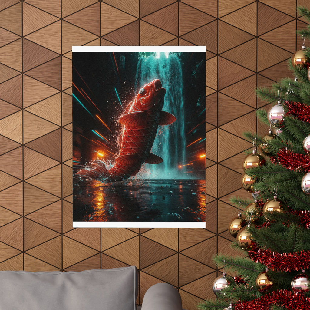 Fast Furious — Red Carp Ascending A Waterfall — Matte Poster