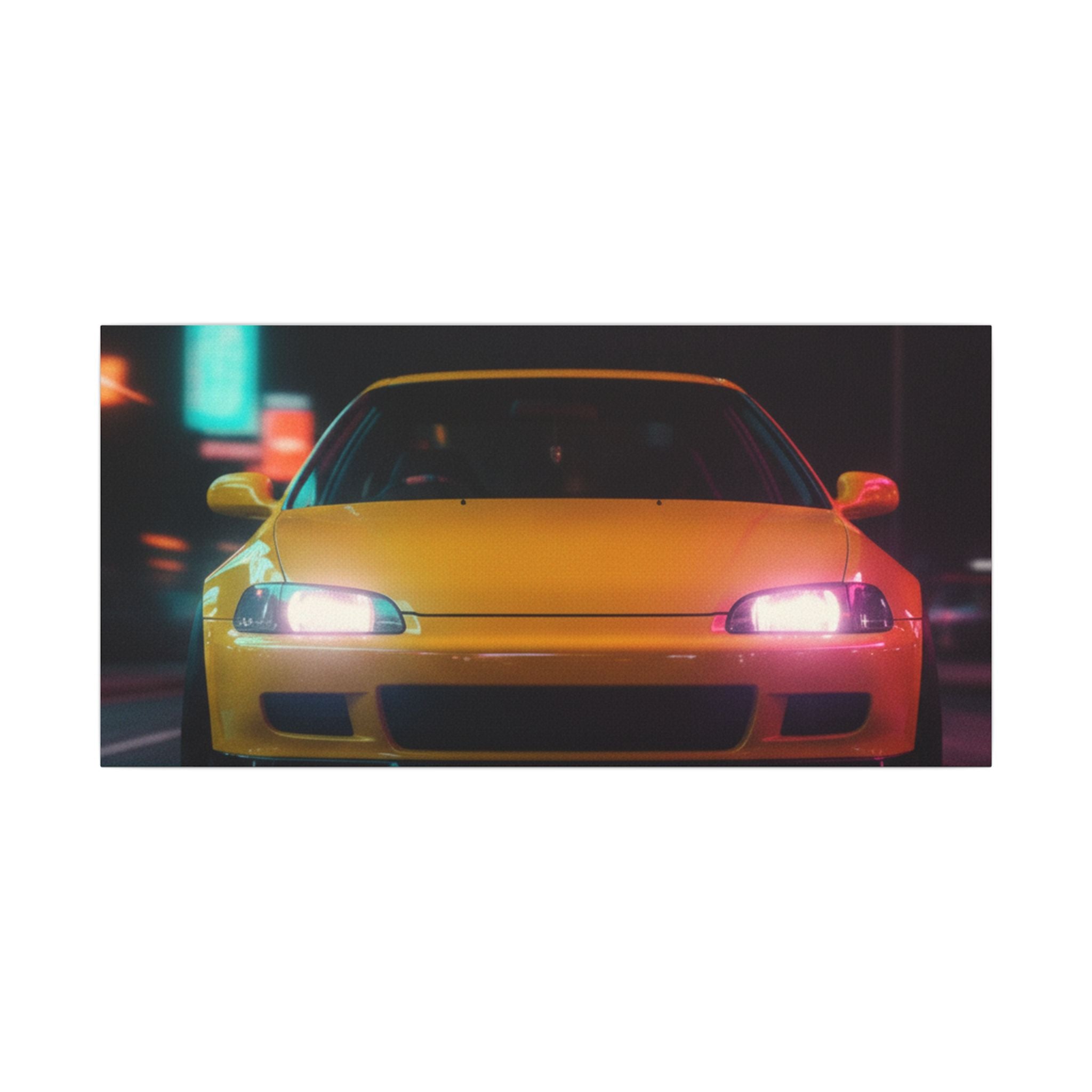 Neon Night JDM Yellow Coupe Street Matte Canvas