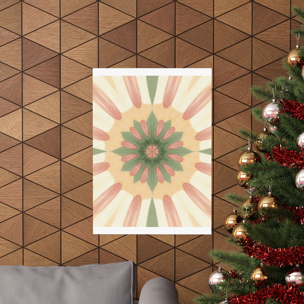 Peach and Sage Floral Kaleidoscope Mandala Poster