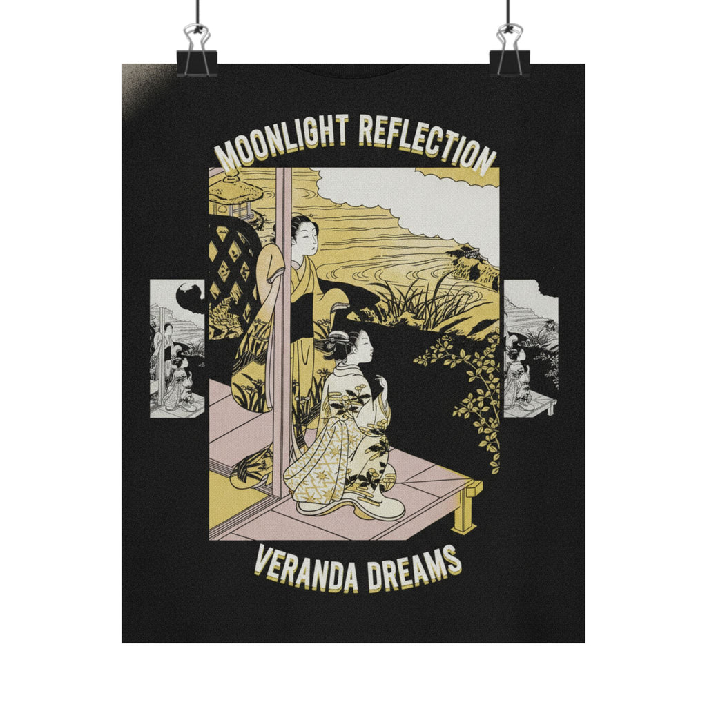 Streetwear Collage — Two Girls On A Veranda Beside A Stream With The Moon — Matte Poster
