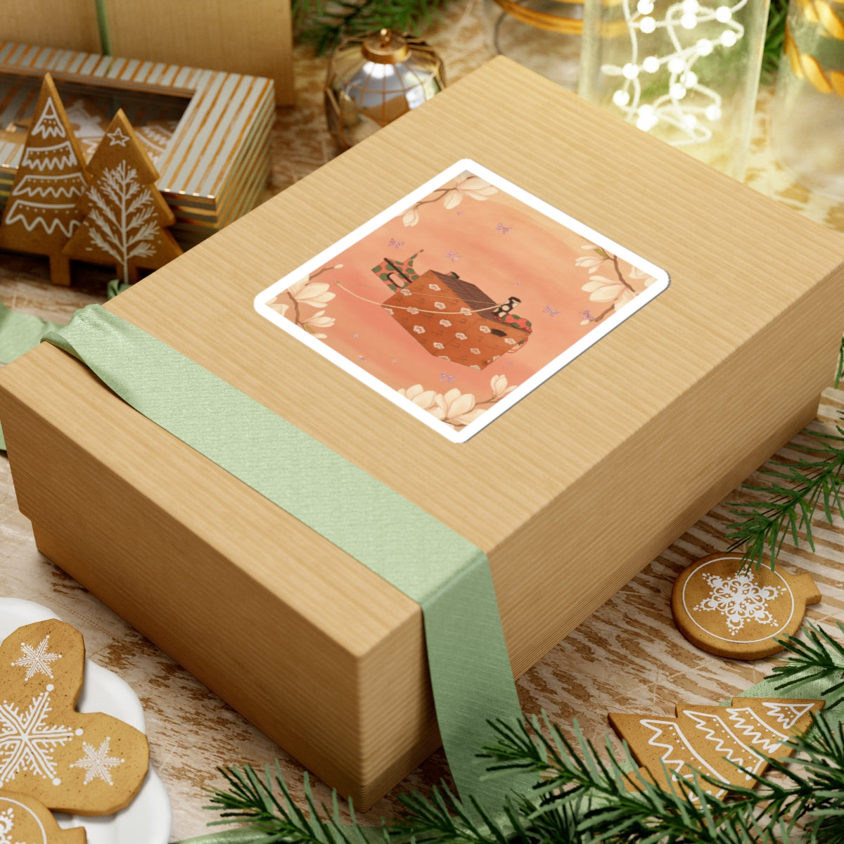Southern Sunset — Box For Sugoroku Game (A Kind Of Backgammon), Bow And Drum — Kiss-Cut Sticker