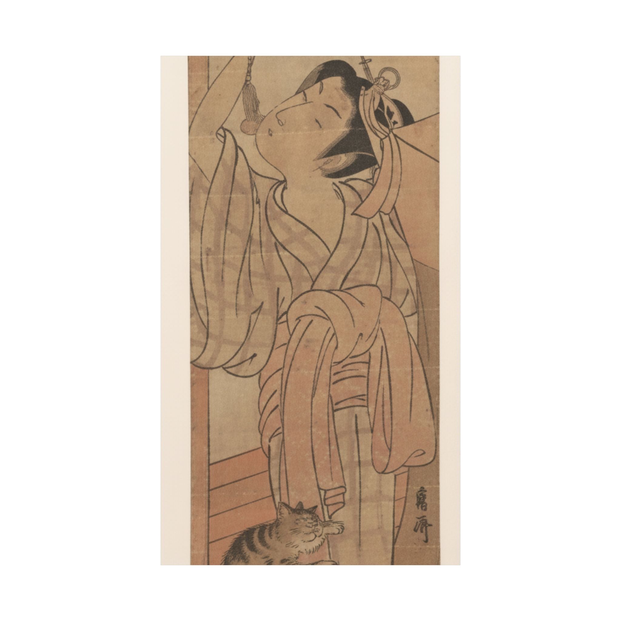 Ecommerce Main — Young Lady Toying With The Tassel Of Her Bed–Net While A Cat Plays At Her Feet — Matte Poster