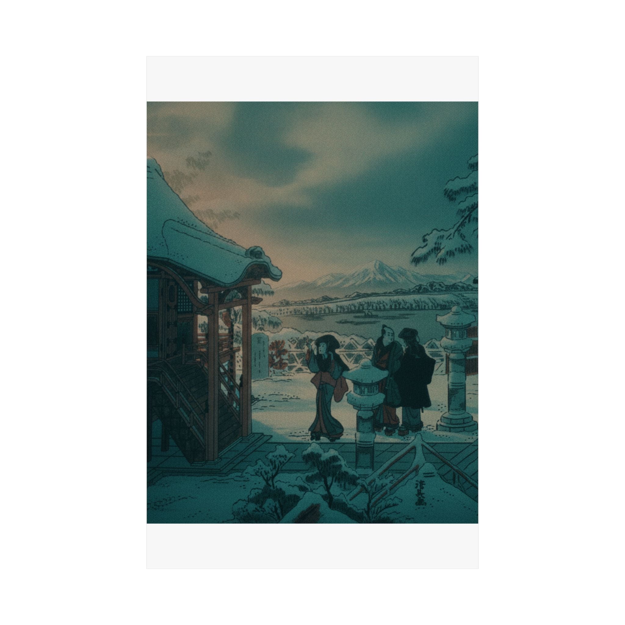 Cinematic — Snow Scene With Figures Outside A Temple — Matte Poster
