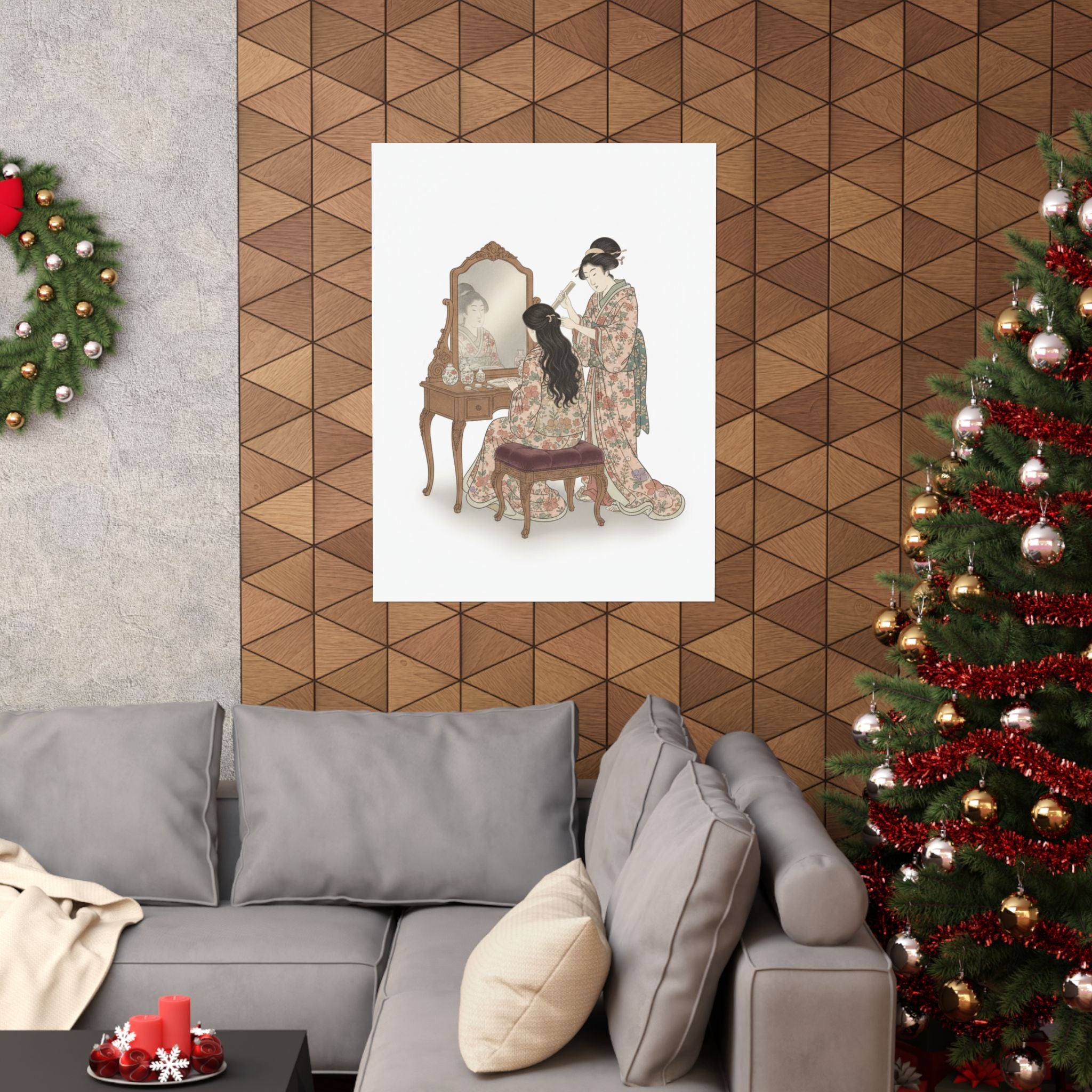 Ecommerce Main — A Woman At Her Toilet Seated Before A Mirror, Having Her Hair Combed By A Kameyu — Matte Poster