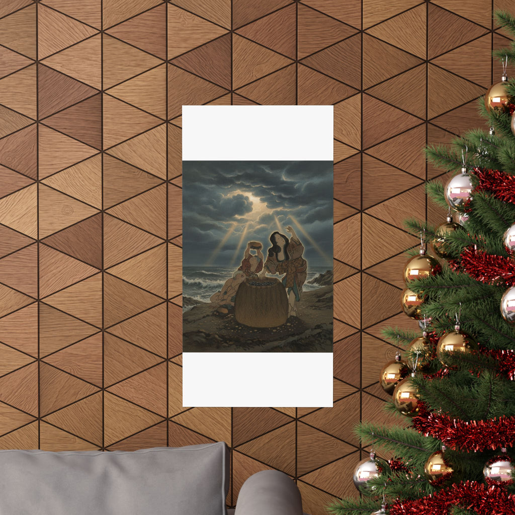 Dramatic Storm — Fisherwoman With A Basket And Two Boys — Matte Poster