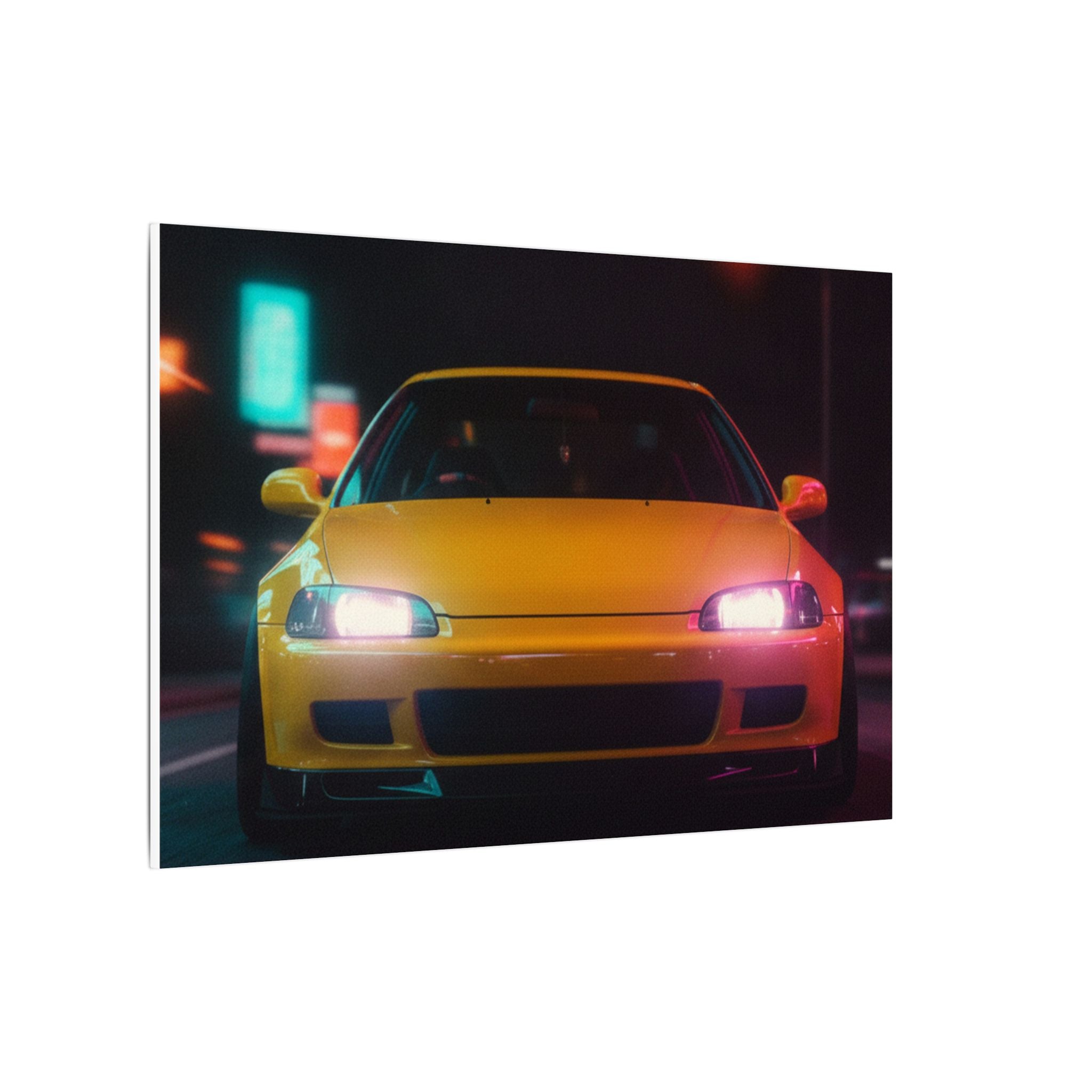 Neon Night JDM Yellow Coupe Street Matte Canvas