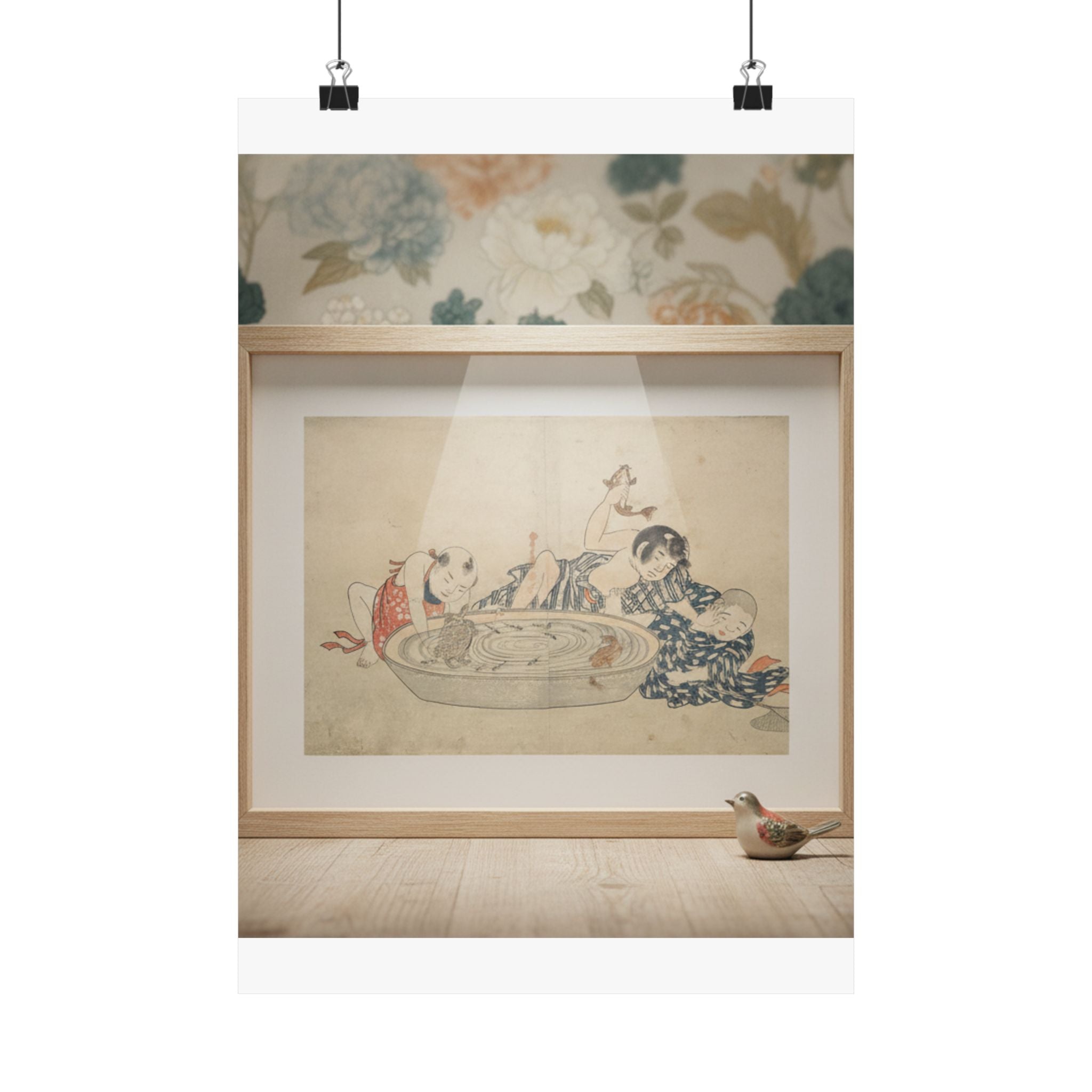 Product Marketing — Boys Playing With A Basin Of Fish And Turtles — Matte Poster