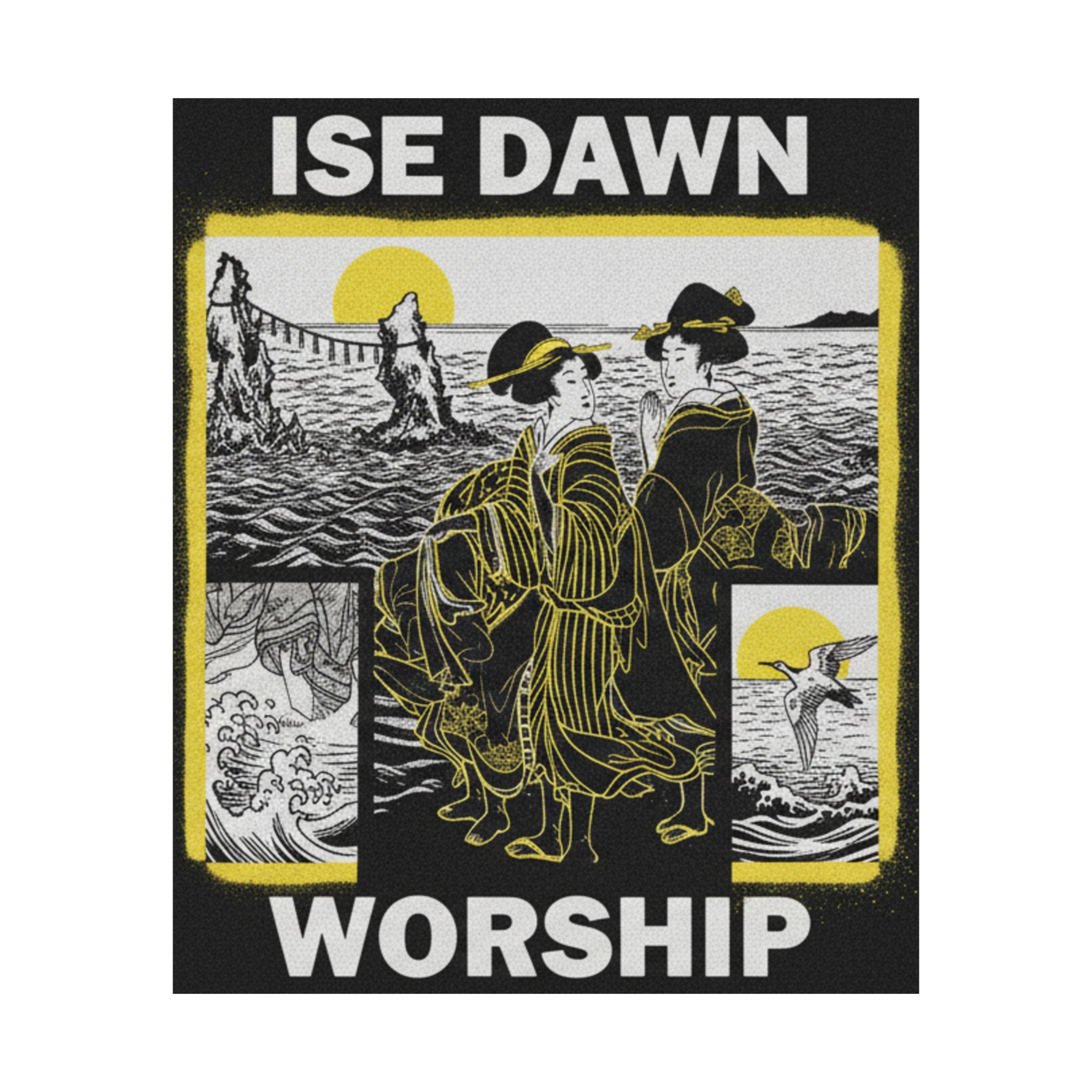 Streetwear Collage — Women Worshipping The Rising Sun Between The Twin Rocks At Ise — Matte Poster