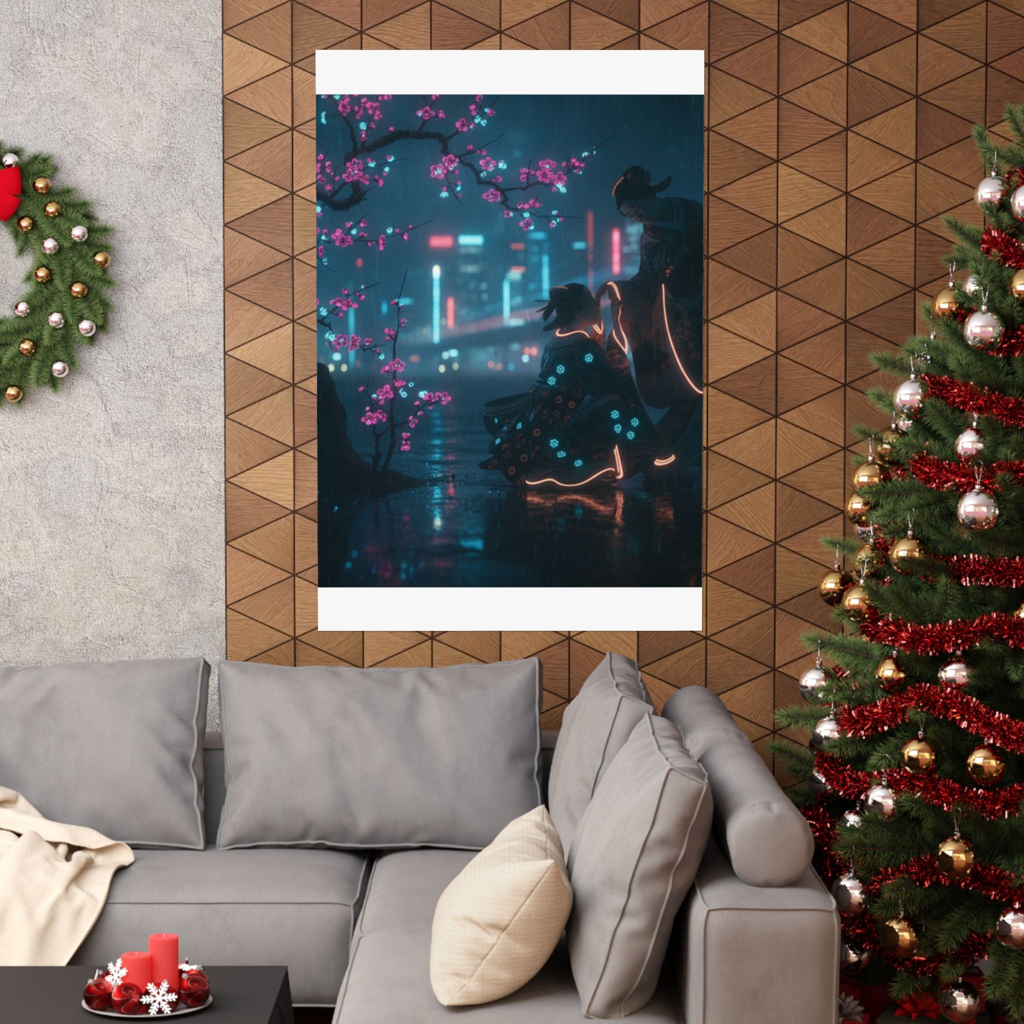 Neon Noir — Two Girls Under Plum Tree — Matte Poster