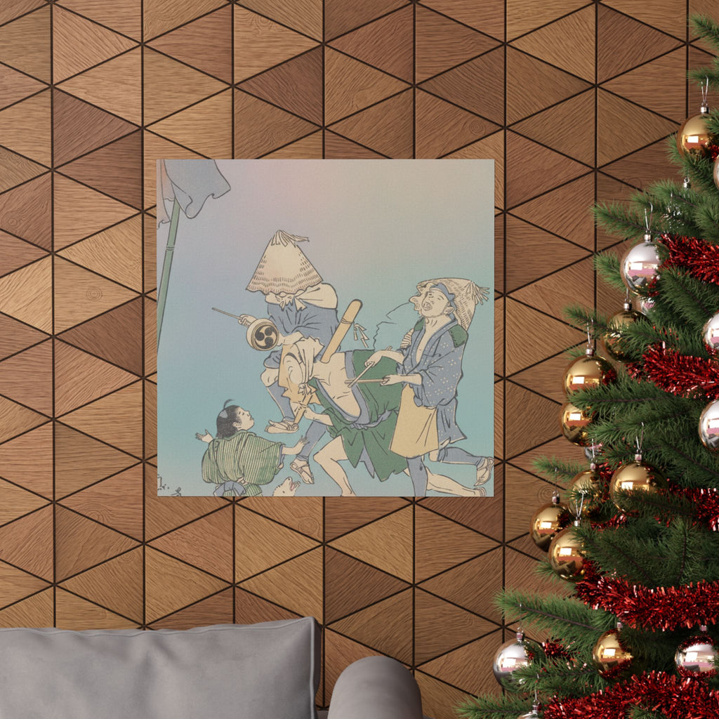 Affirmation — Three Revelers Of The Lower Classes, Wearing Komuso Hats, With Small Boy And Dog — Matte Poster