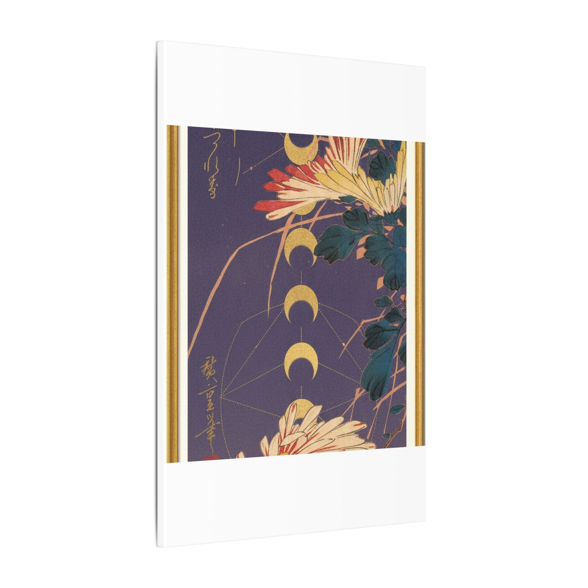 Chrysanthemum and Gold Moon Phases Woodblock Matte Canvas