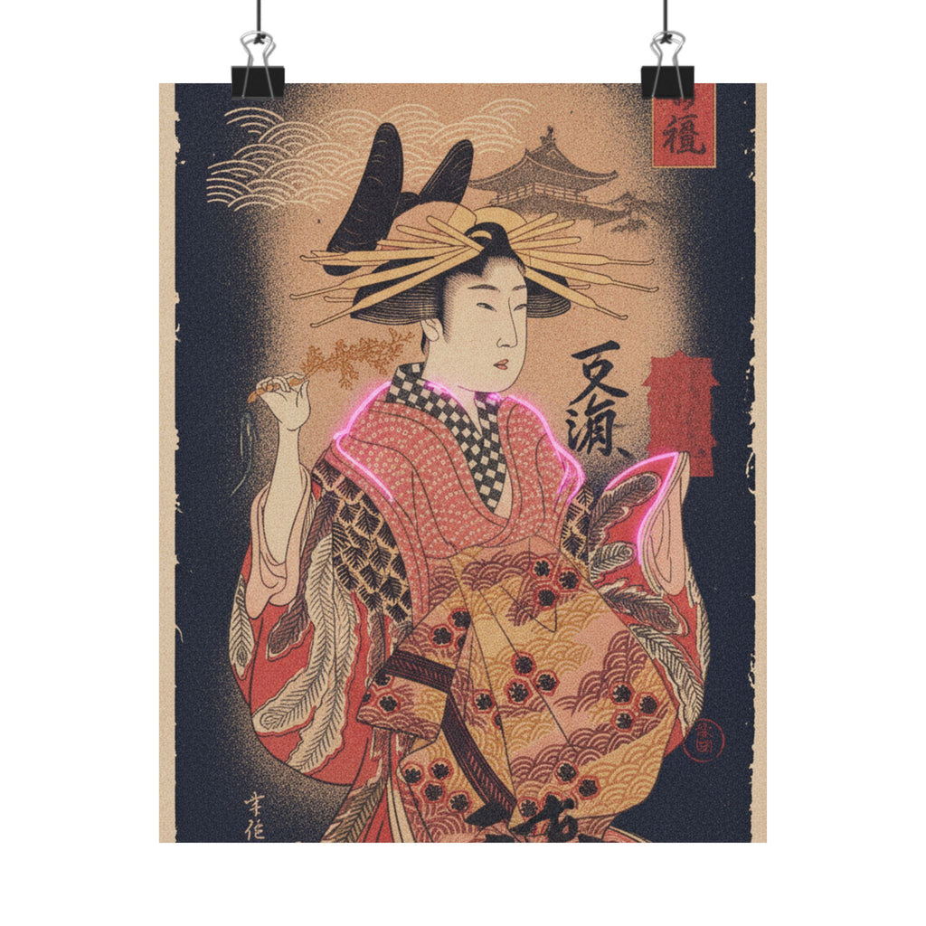 Japanese Street — Courtesan With Branch Of Seri — Matte Poster