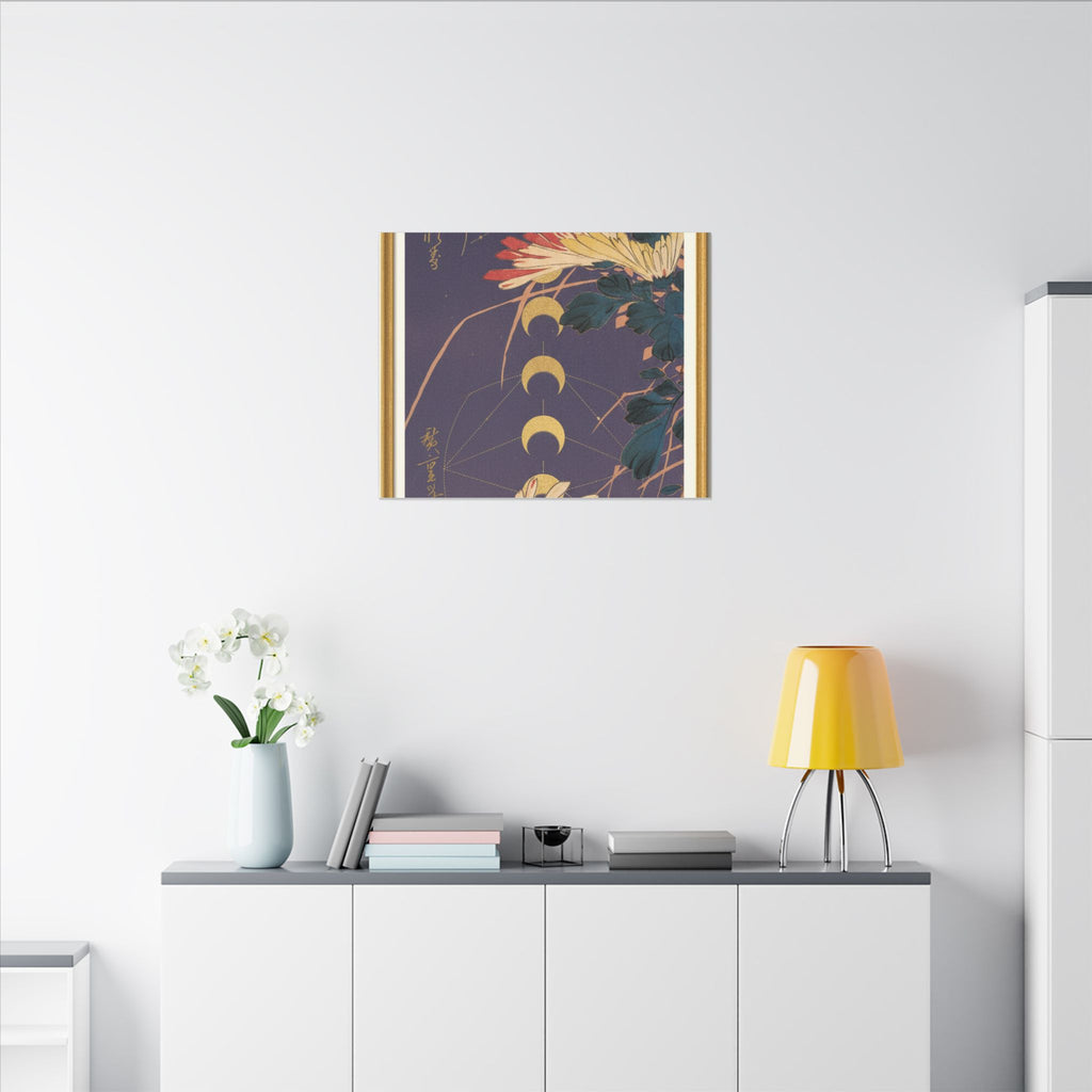 Chrysanthemum and Gold Moon Phases Woodblock Matte Canvas