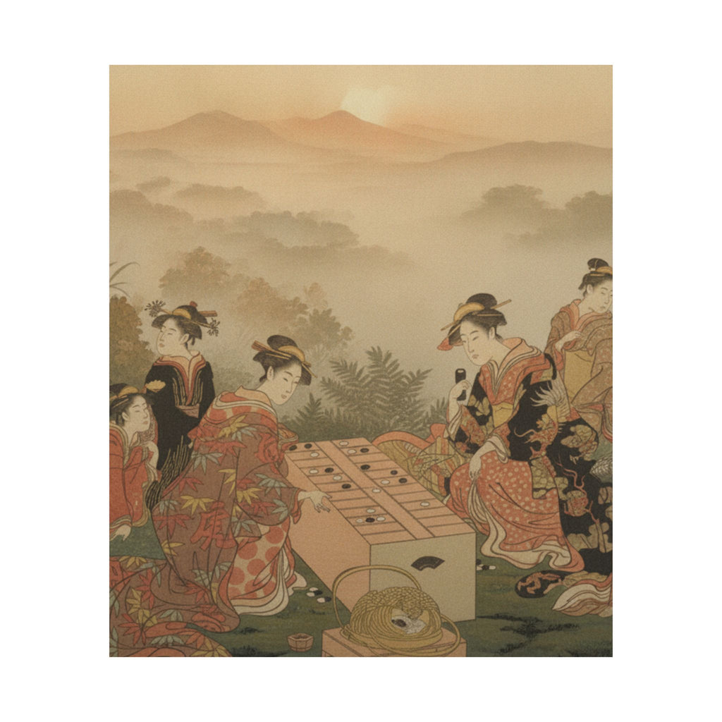 Scenic Nature — Two Young Women Playing A Game Of Sugoroku — Matte Poster