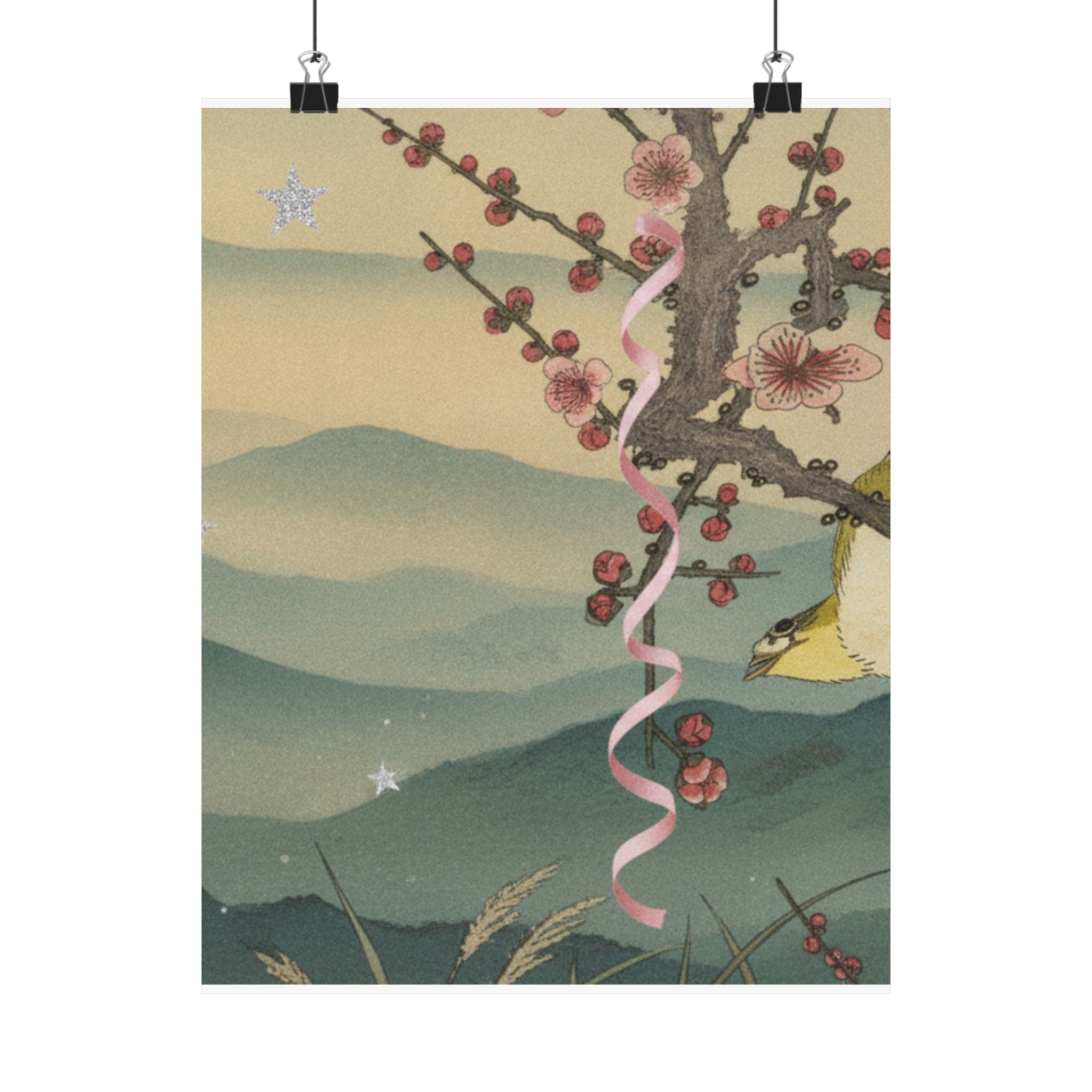 Scenic Nature — Bush Warbler On A Plum Branch (Ume Ni Uguisu) — Matte Poster