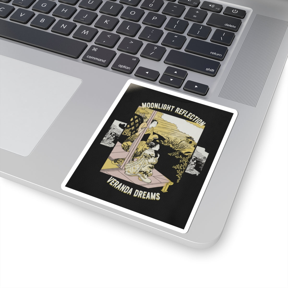Streetwear Collage — Two Girls On A Veranda Beside A Stream With The Moon — Kiss-Cut Sticker