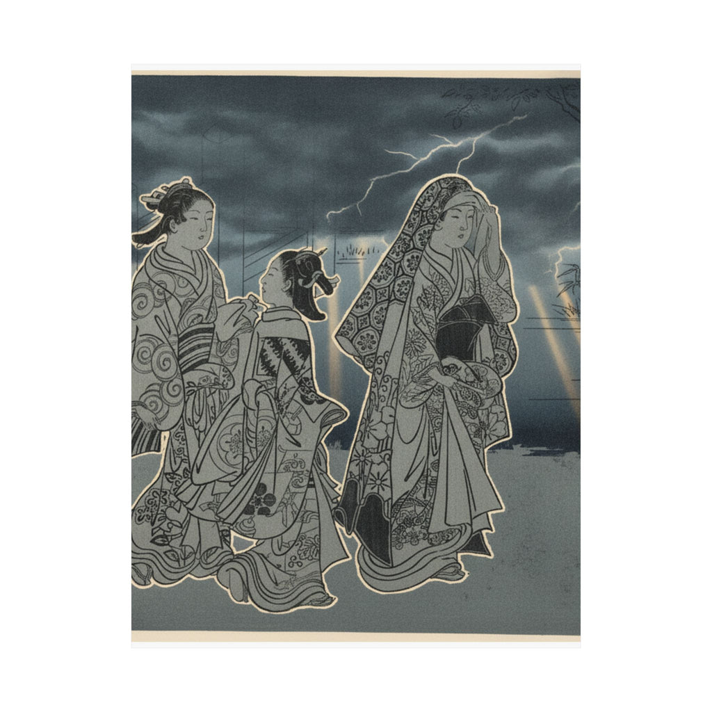 Dramatic Storm — A Courtesan Followed By Two Girl Attendants — Matte Poster