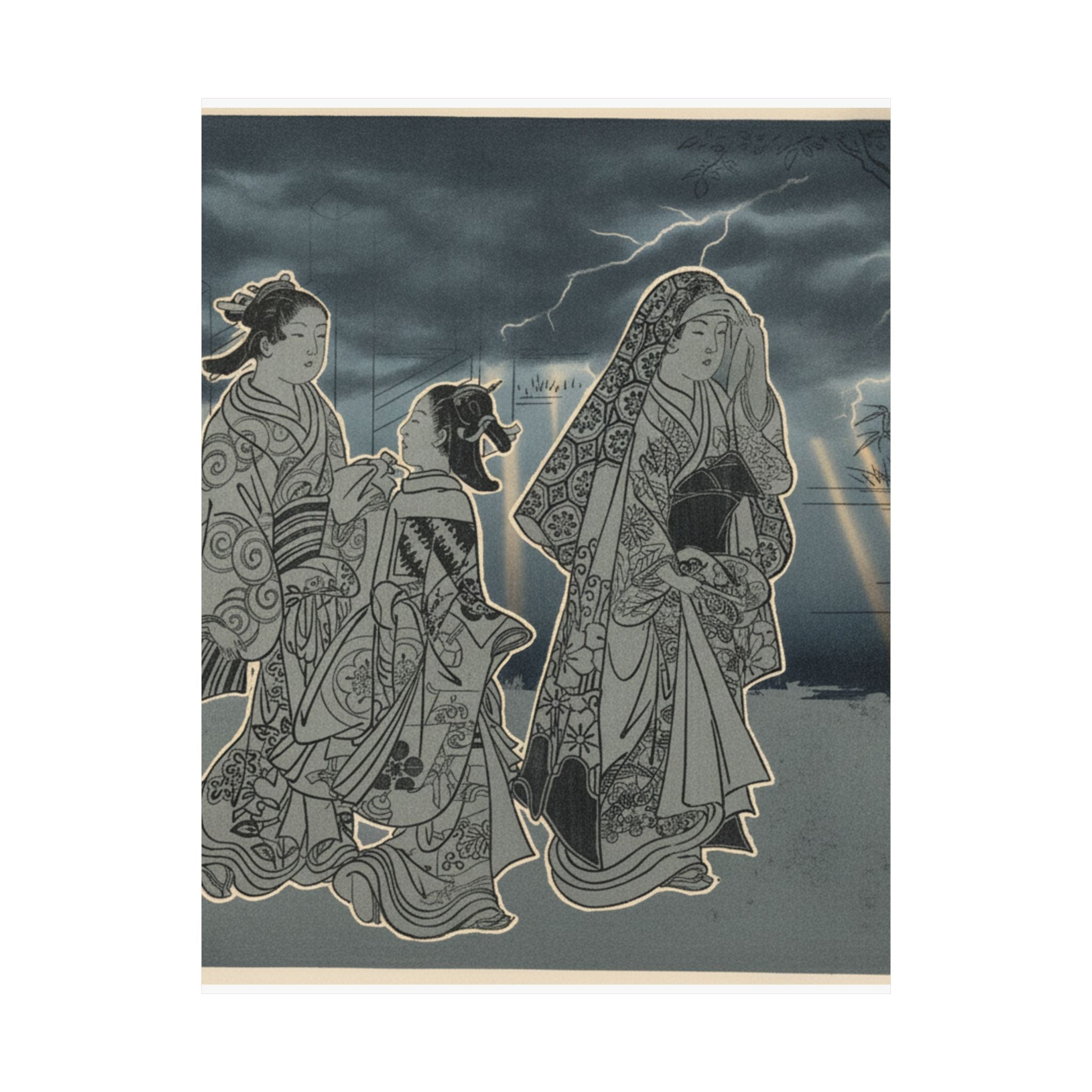 Dramatic Storm — A Courtesan Followed By Two Girl Attendants — Matte Poster