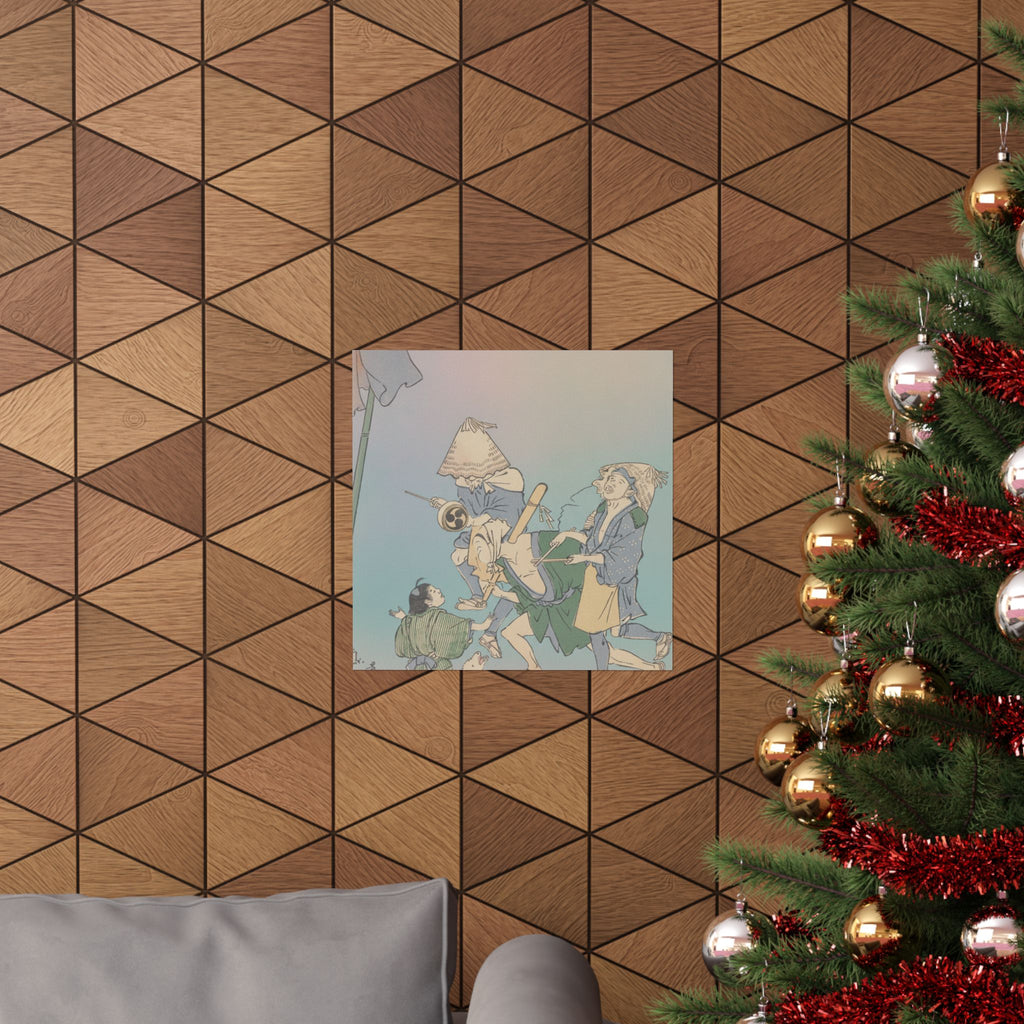 Affirmation — Three Revelers Of The Lower Classes, Wearing Komuso Hats, With Small Boy And Dog — Matte Poster