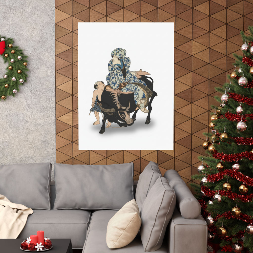 Ecommerce Main — Roshungi (Chinese, Lu Zhunyi) As A Woman With A Pipe Riding On A Buffalo — Matte Poster