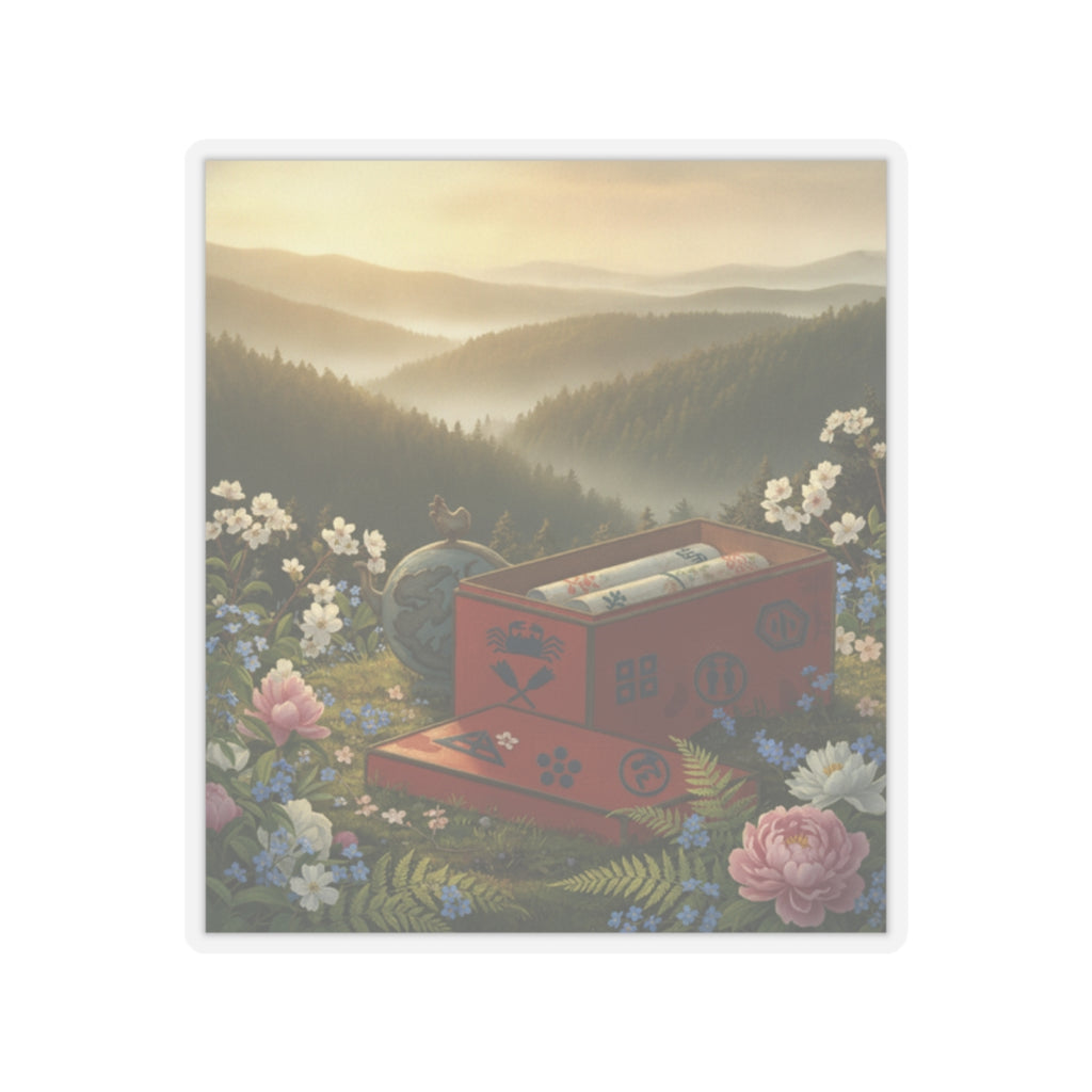 Scenic Nature — Red Lacquer Box And Water-Pot — Kiss-Cut Sticker