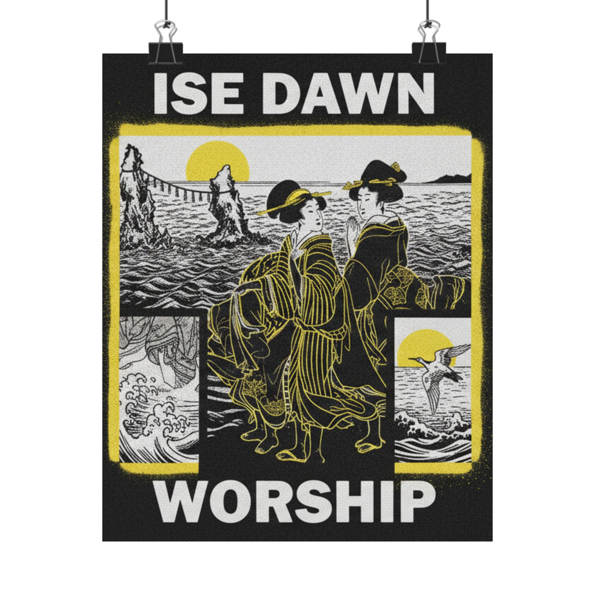 Streetwear Collage — Women Worshipping The Rising Sun Between The Twin Rocks At Ise — Matte Poster