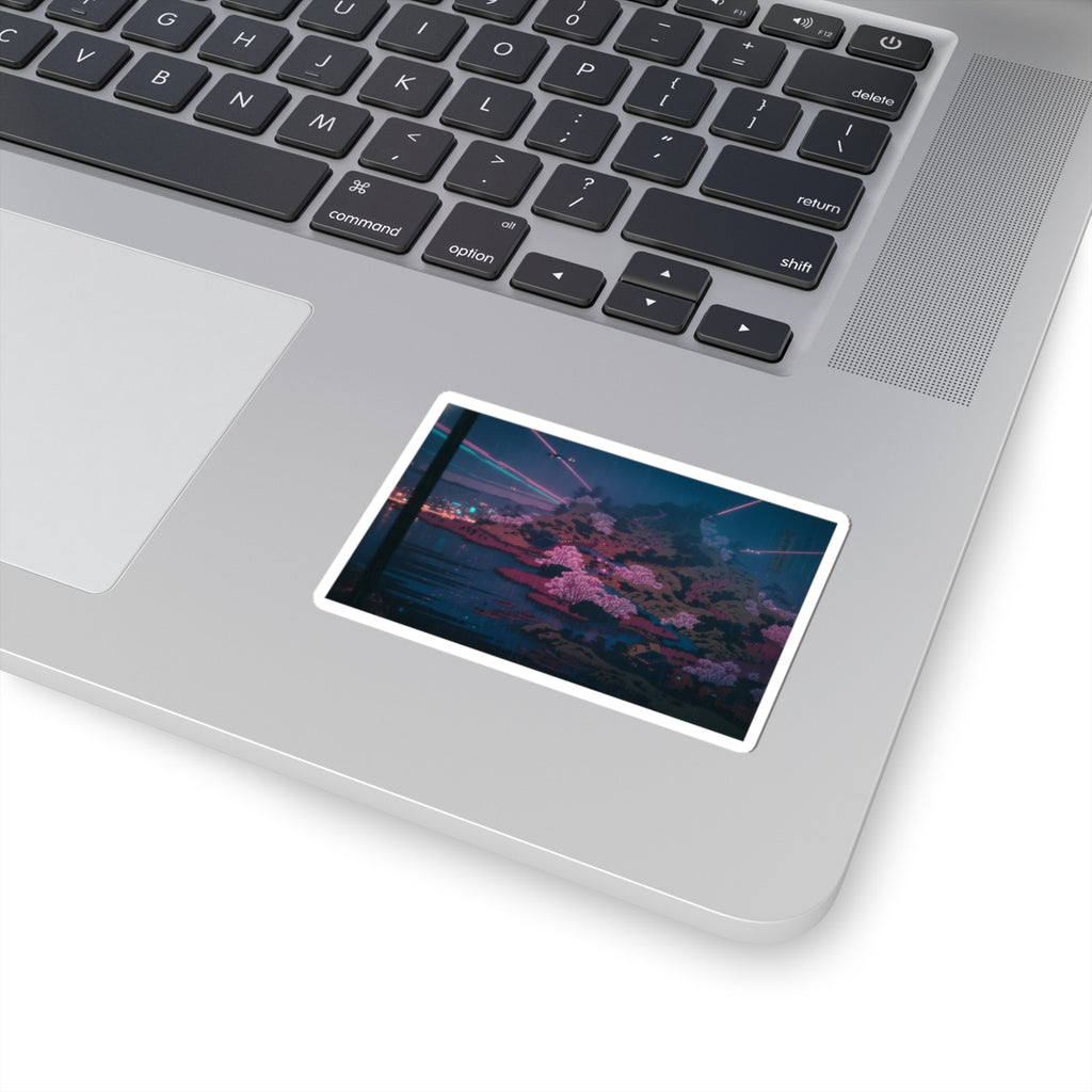 Neon Noir — Tenpōzan At The Mouth Of The Aji River In Settsu Province (Sesshū Ajikawaguchi T — Kiss-Cut Sticker
